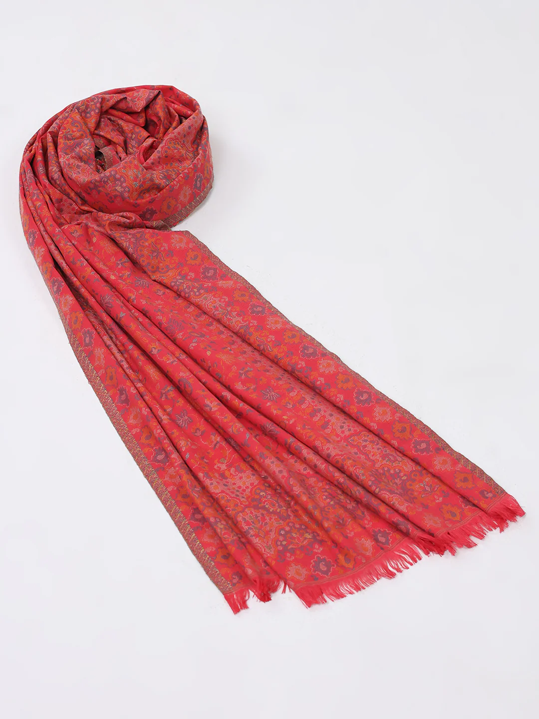 Women Pink Self Design Wool Shawl - Image 6