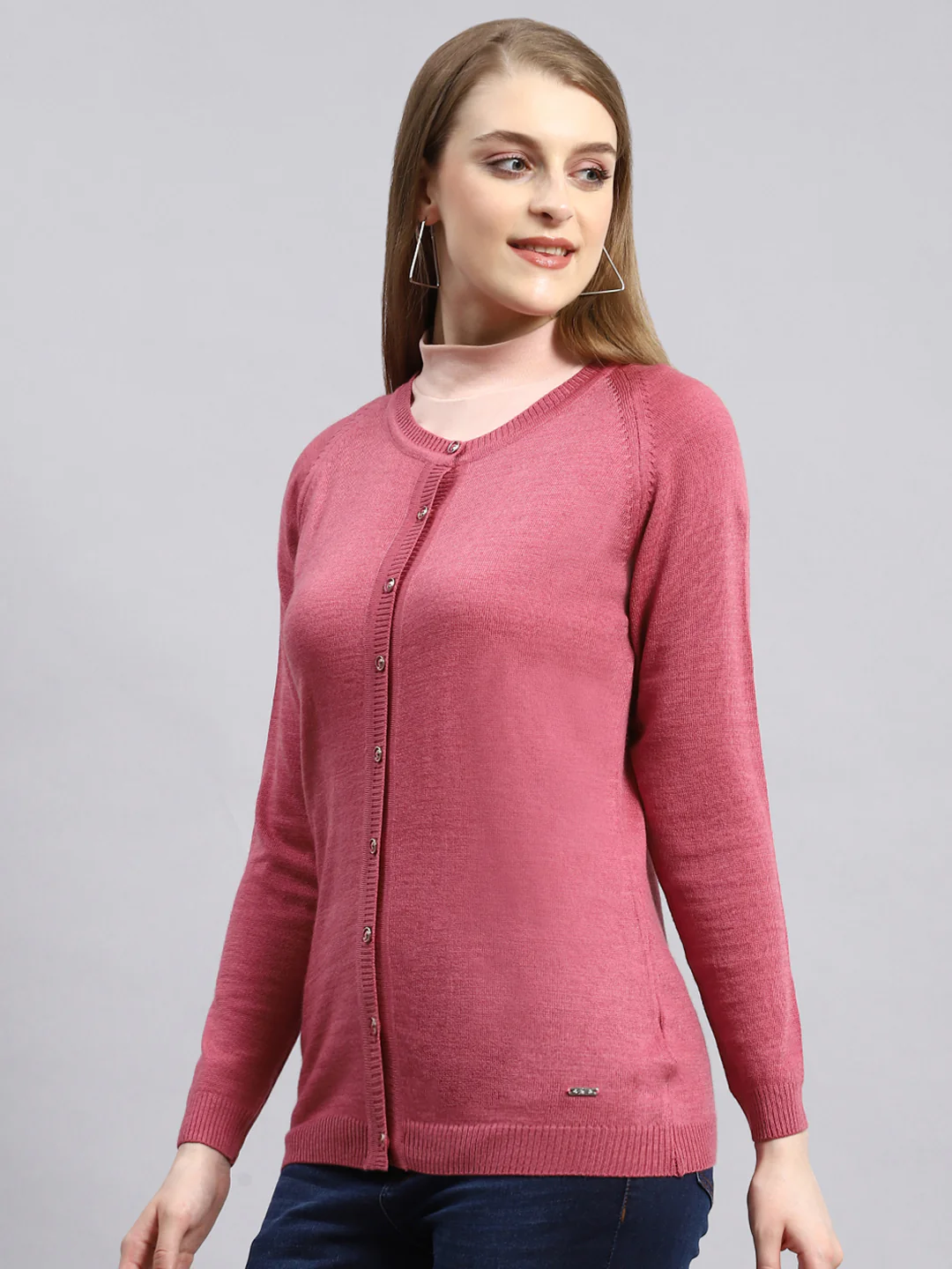 Women Pink Solid Cardigan - Image 4