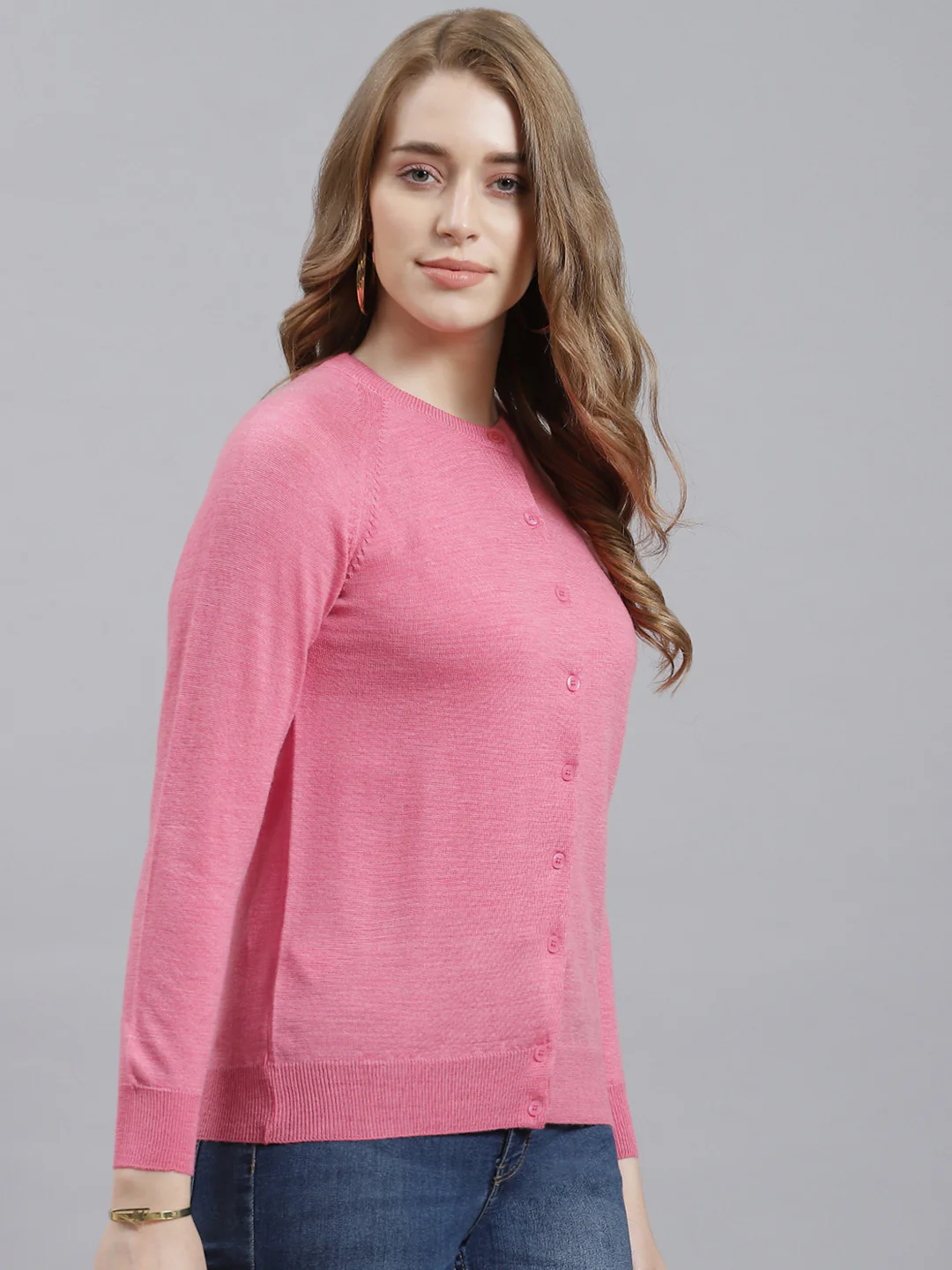 Women Pink Solid Cardigan - Image 3