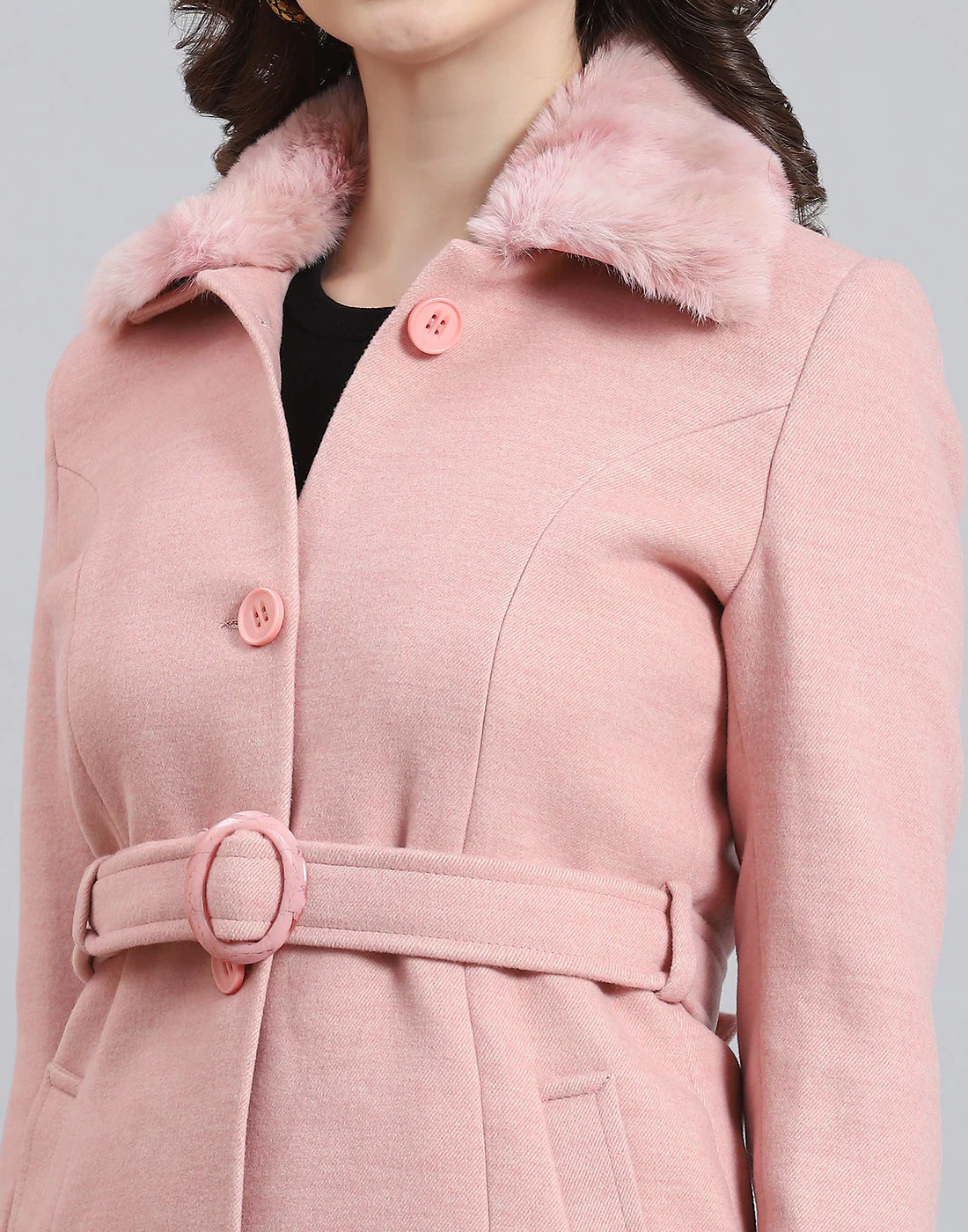 Women Pink Solid Collar Full Sleeve Coat - Image 7