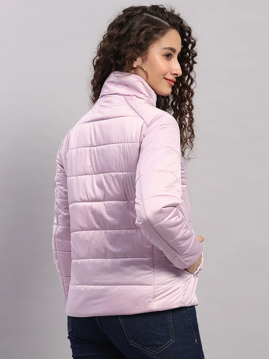 Women Pink Solid Collar Full Sleeve Jacket with Inbuilt Earphones - Image 5