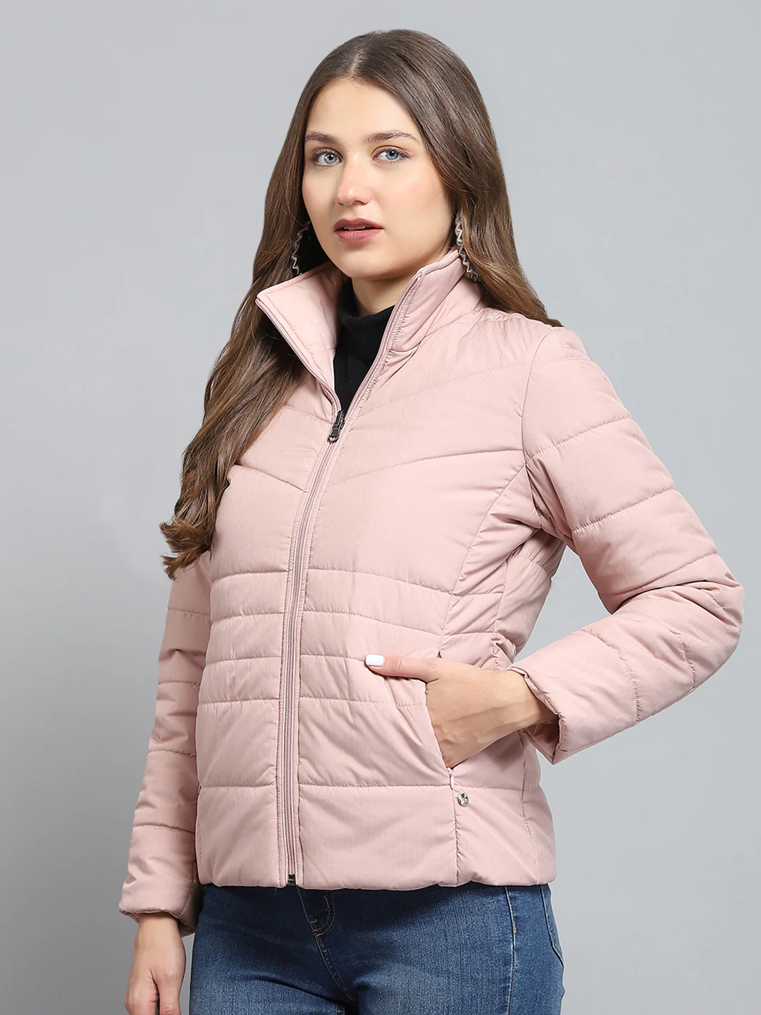 Women Pink Solid Collar Full Sleeve Reversible Jacket - Image 3