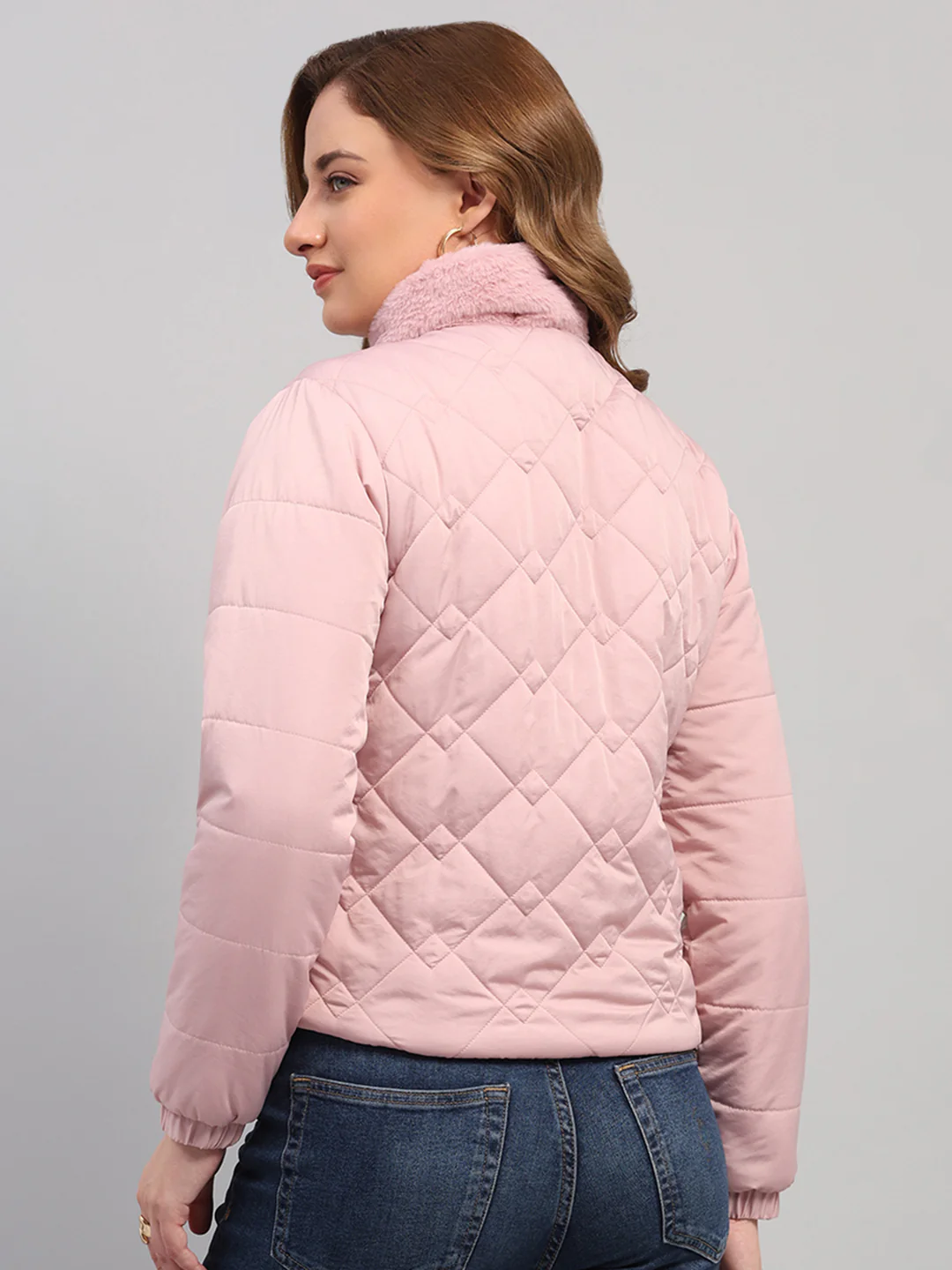 Women Pink Solid Collar Full Sleeve Reversible Jacket - Image 5