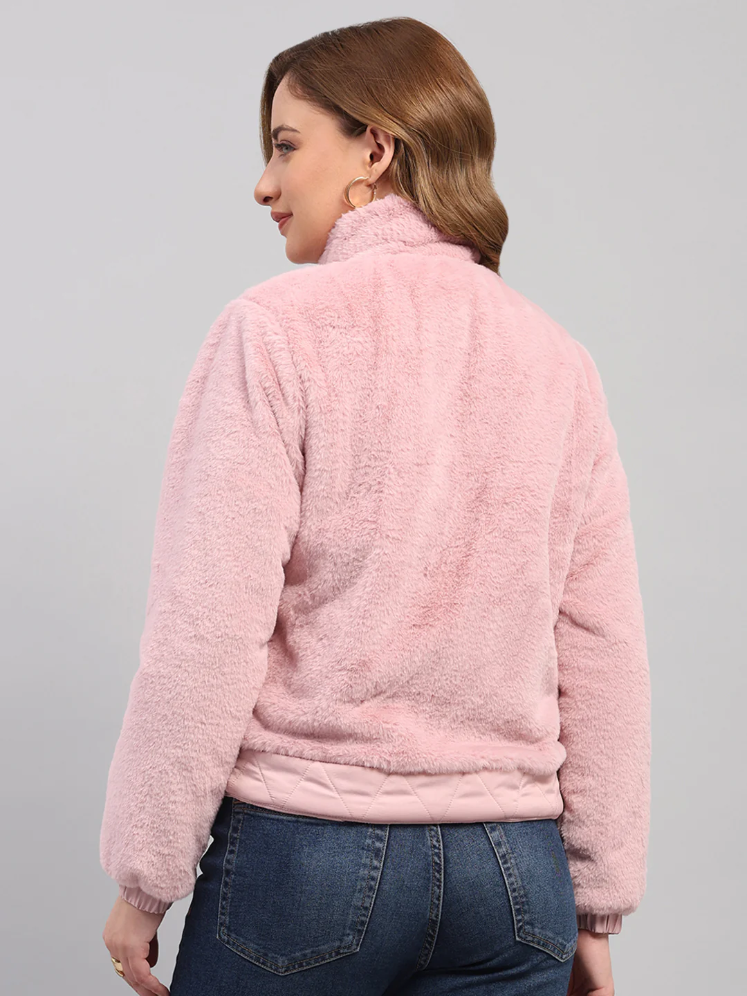 Women Pink Solid Collar Full Sleeve Reversible Jacket - Image 9