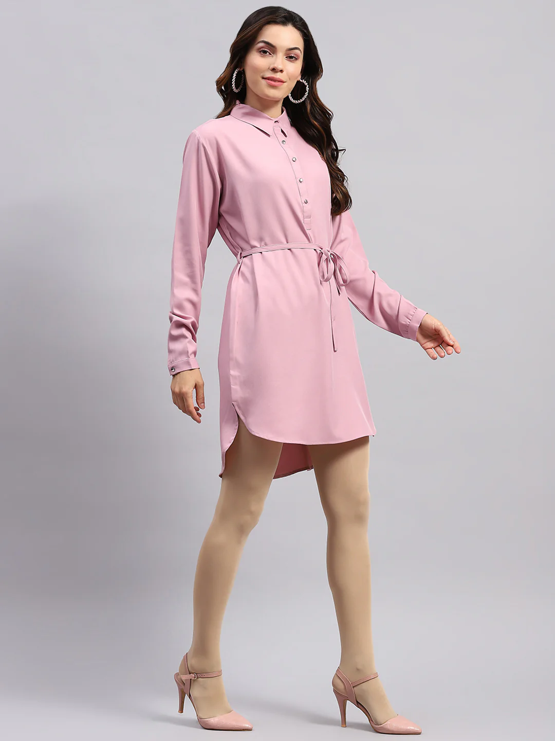 Women PINK Solid Collar Full Sleeve Tunic - Image 5