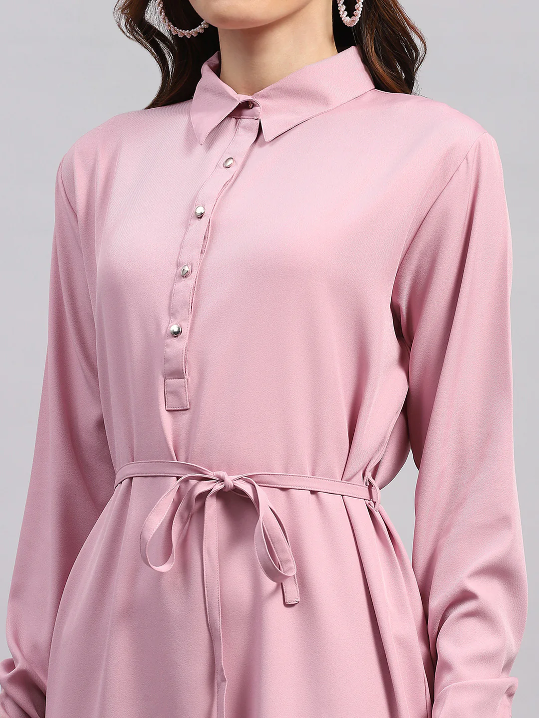 Women PINK Solid Collar Full Sleeve Tunic - Image 7
