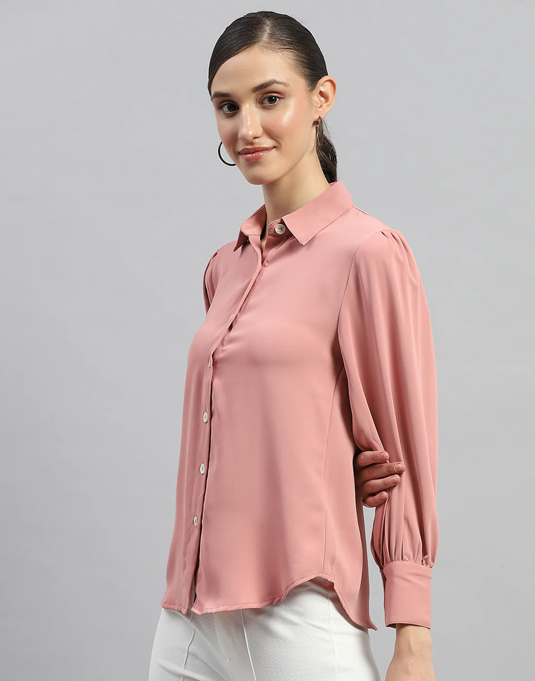 Women Pink Solid Collar Full Sleeve Winter Top - Image 3