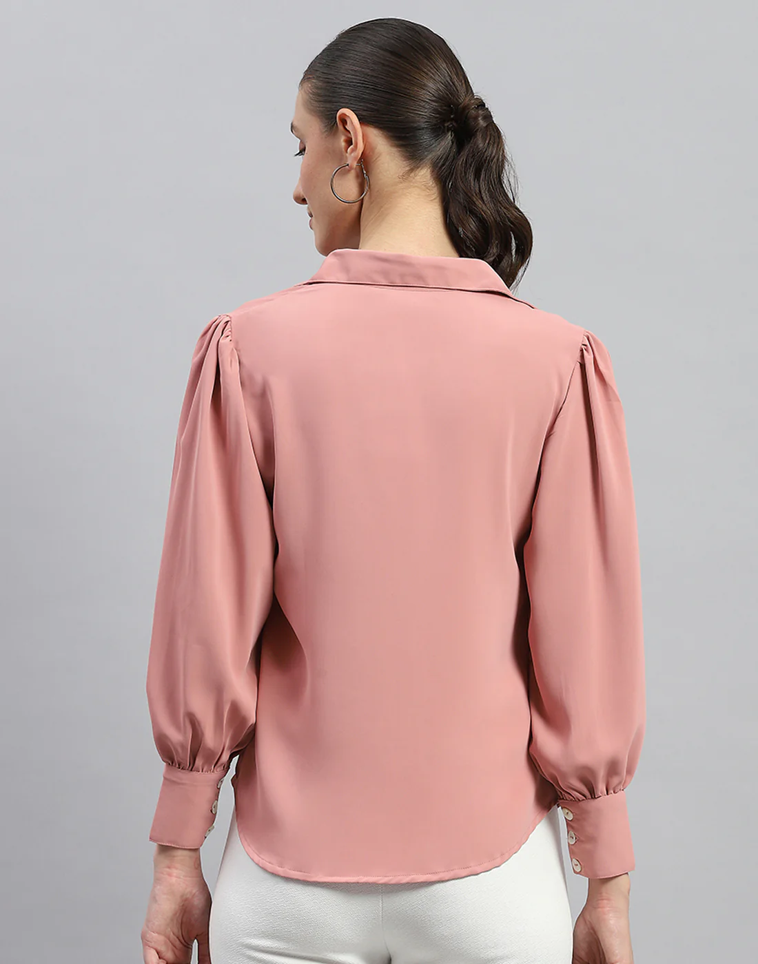 Women Pink Solid Collar Full Sleeve Winter Top - Image 5
