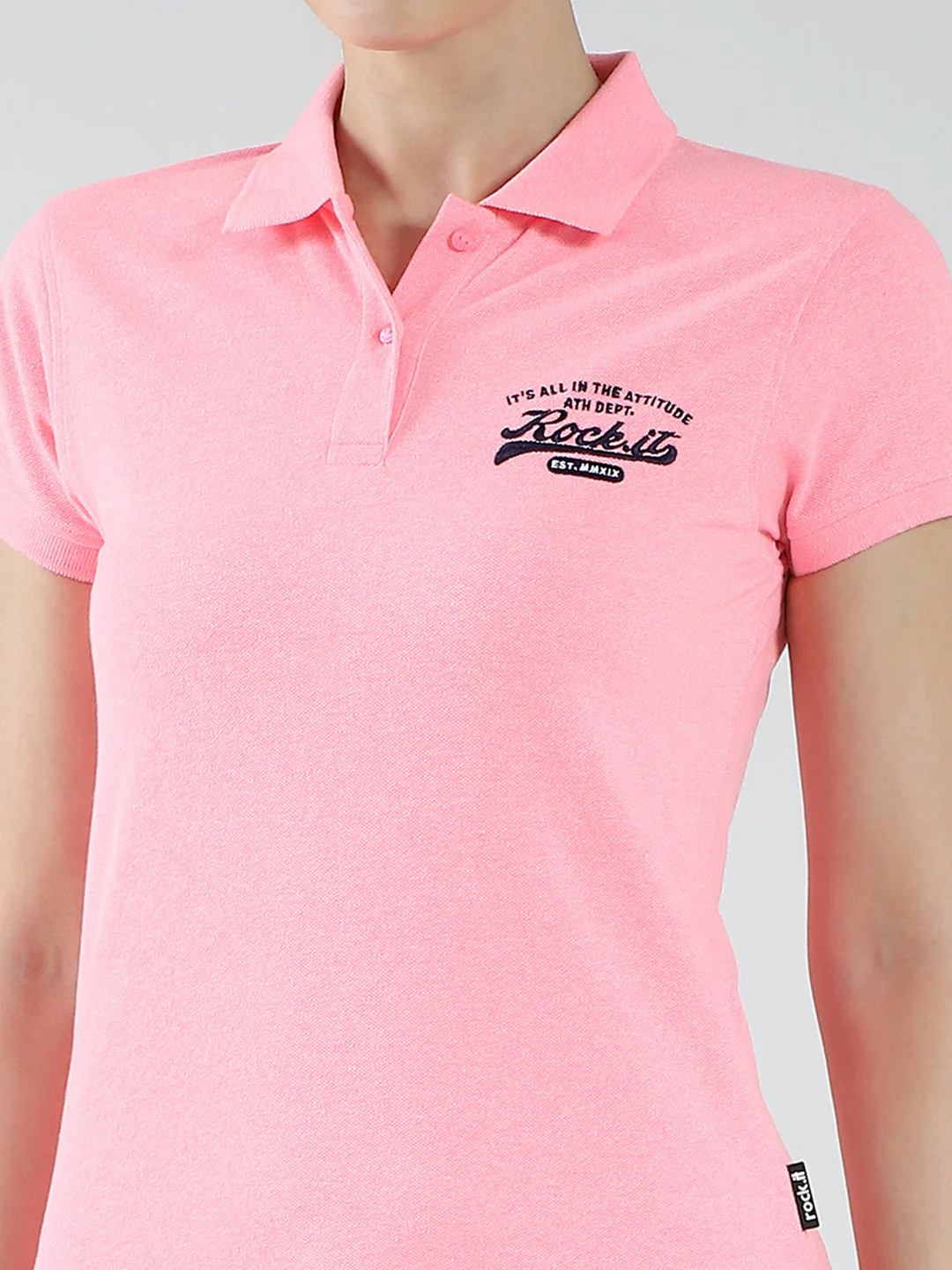 Rock.it Women Pink Solid Collar Half Sleeve T-Shirt - Image 6