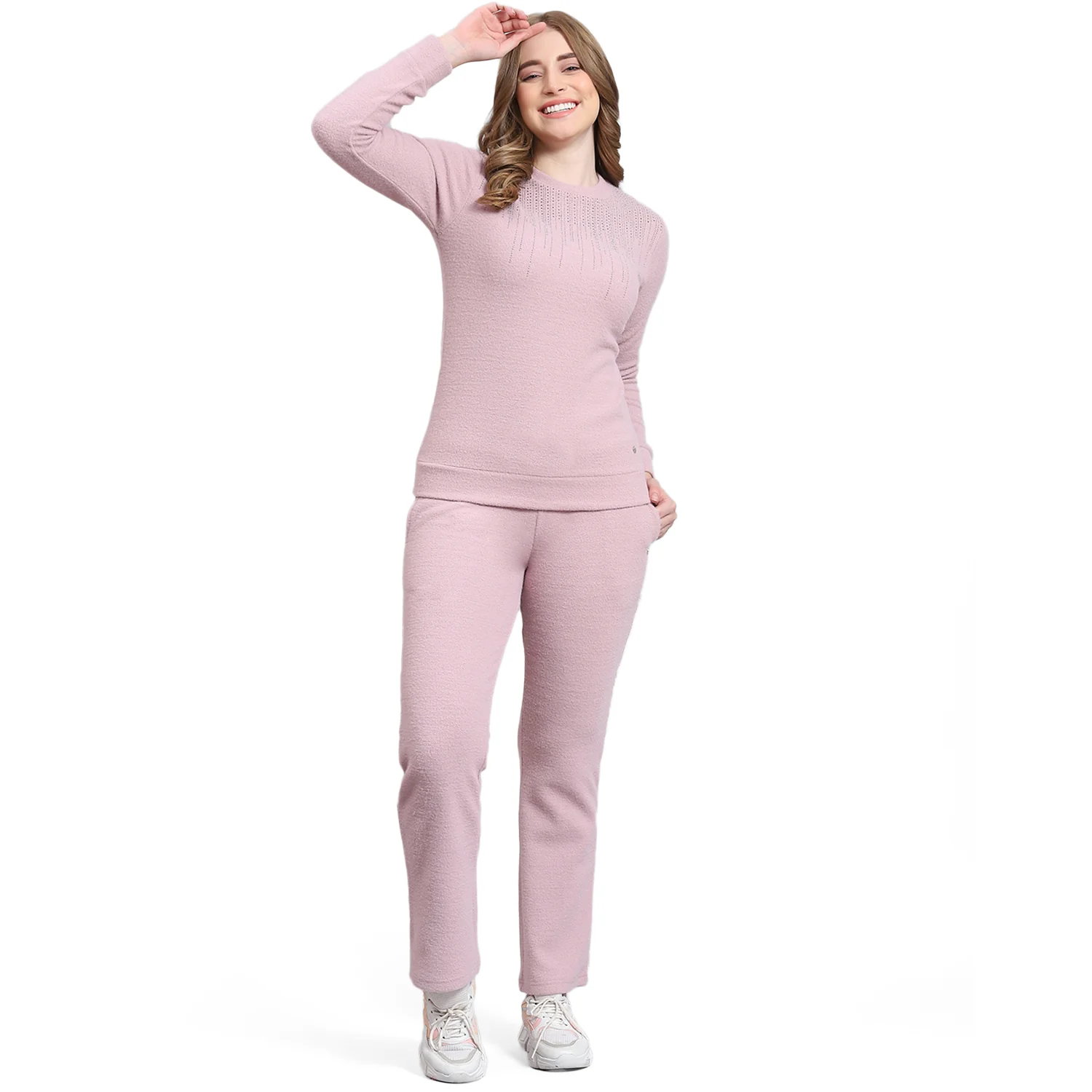 Women Pink Solid F Neck Full Sleeve Cords Set - Image 5