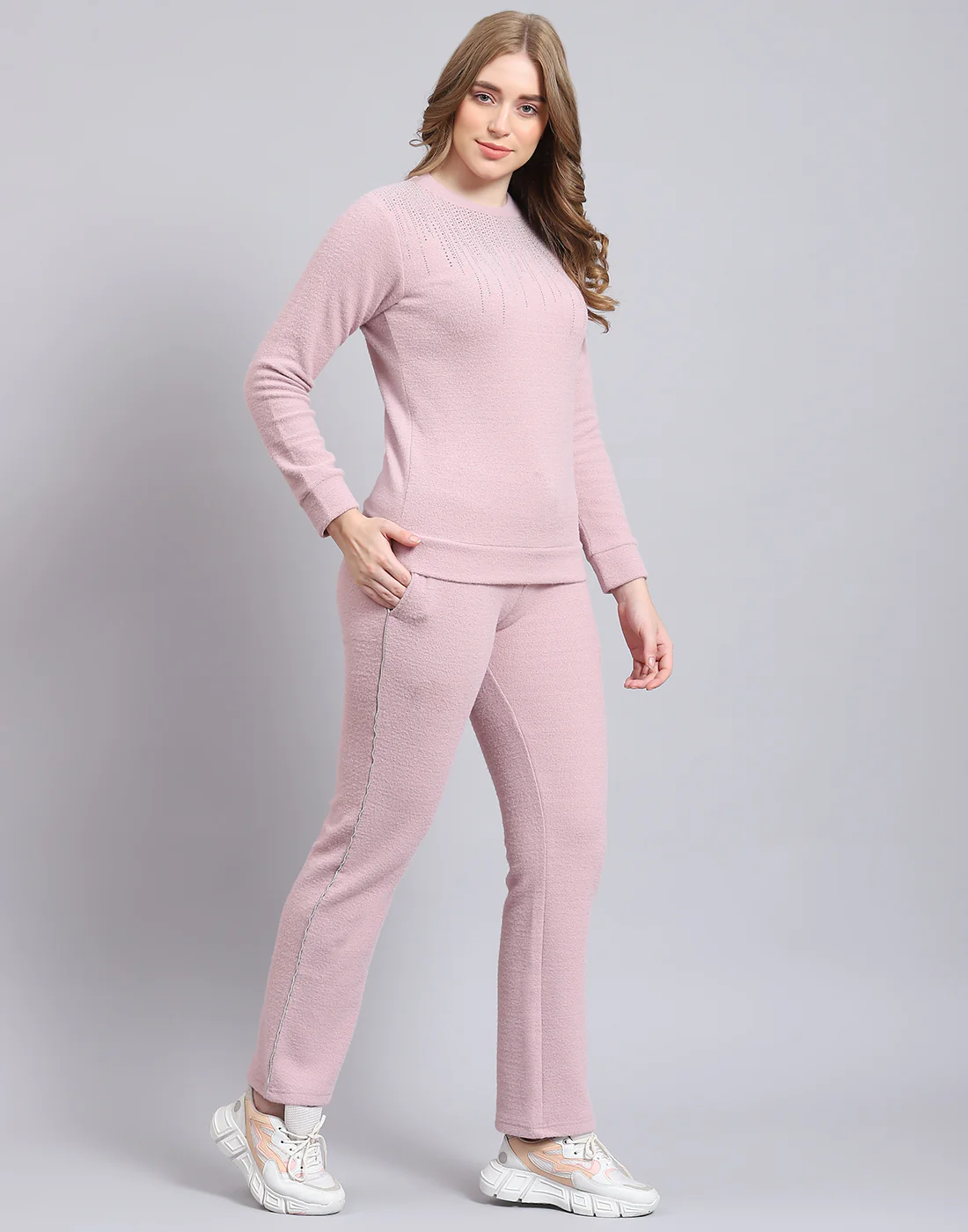 Women Pink Solid F Neck Full Sleeve Cords Set - Image 6