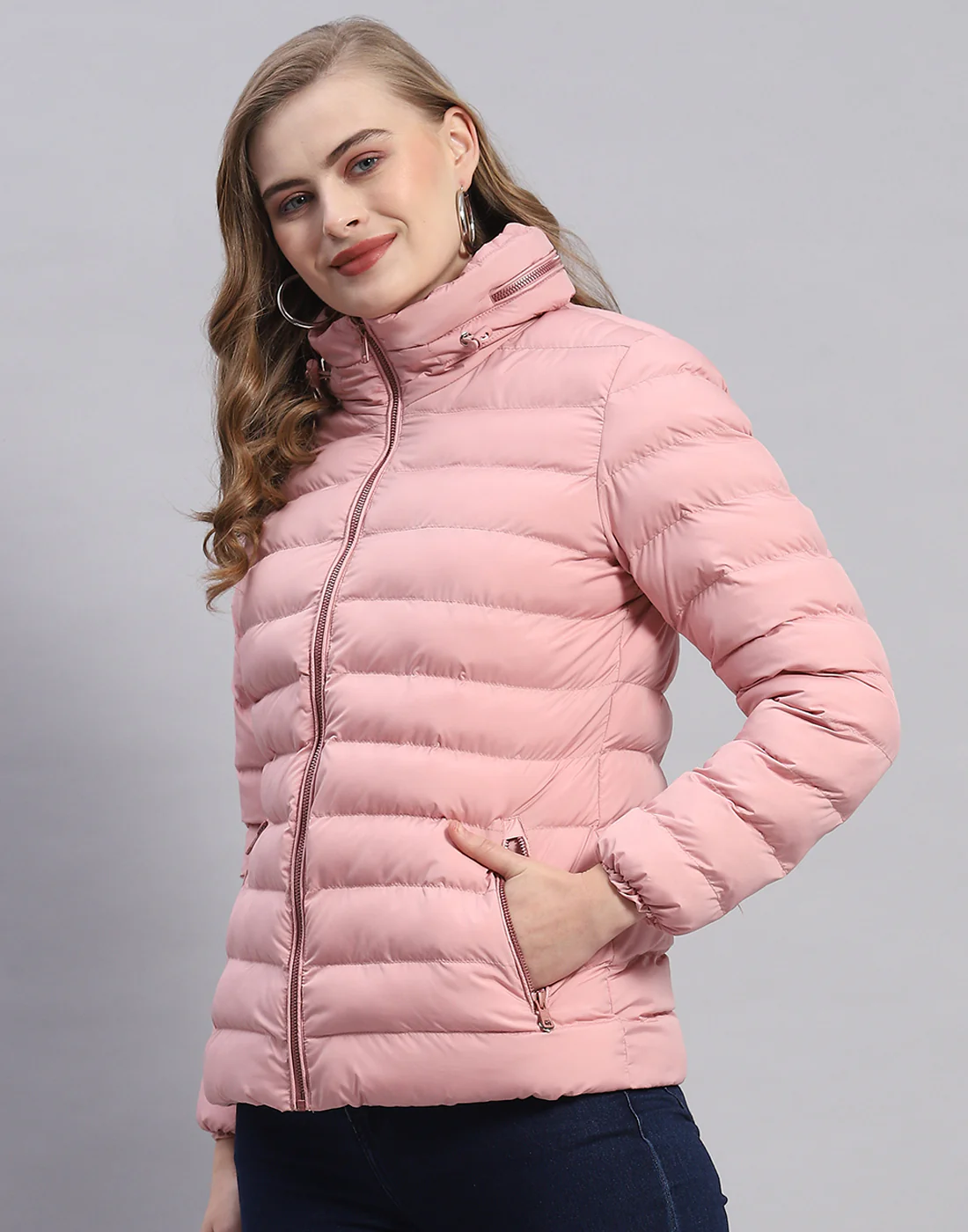 Women Pink Solid H Neck Full Sleeve Jacket - Image 3