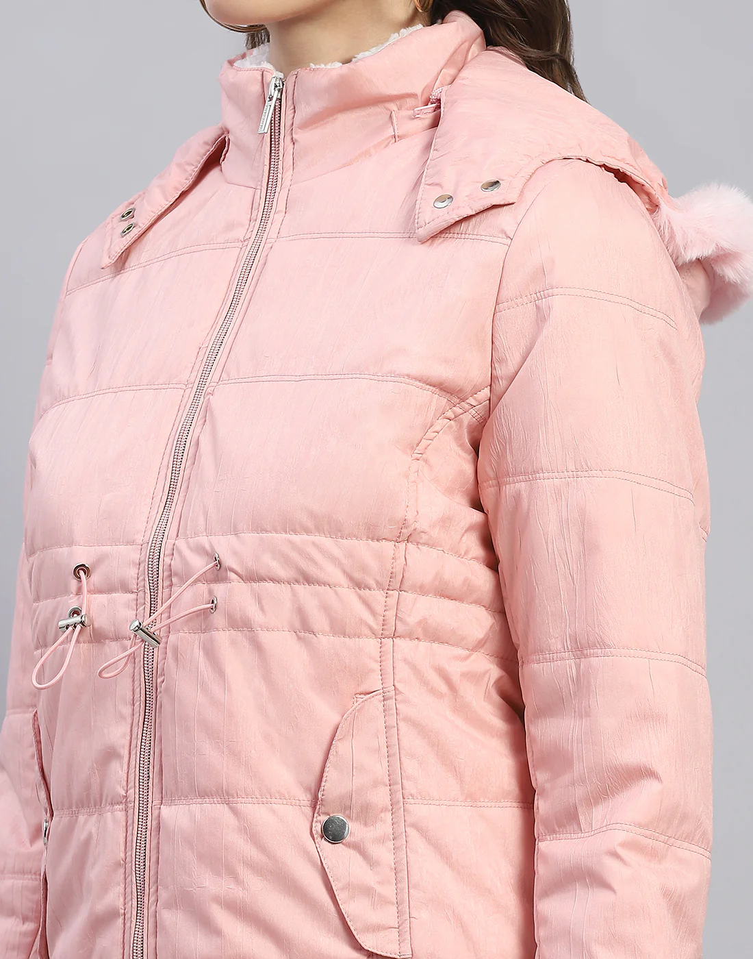 Women Pink Solid Hooded Full Sleeve Jacket - Image 7