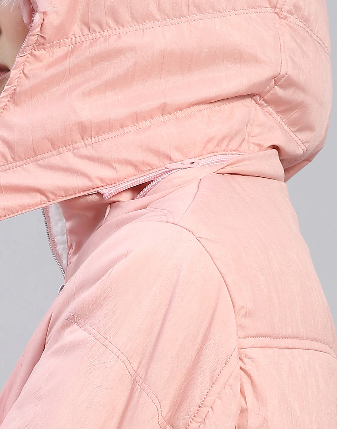Women Pink Solid Hooded Full Sleeve Jacket - Image 8