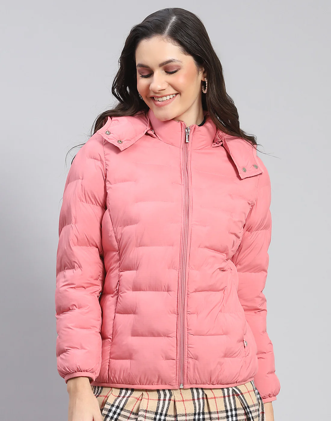Women Pink Solid Hooded Full Sleeve Jacket - Image 2