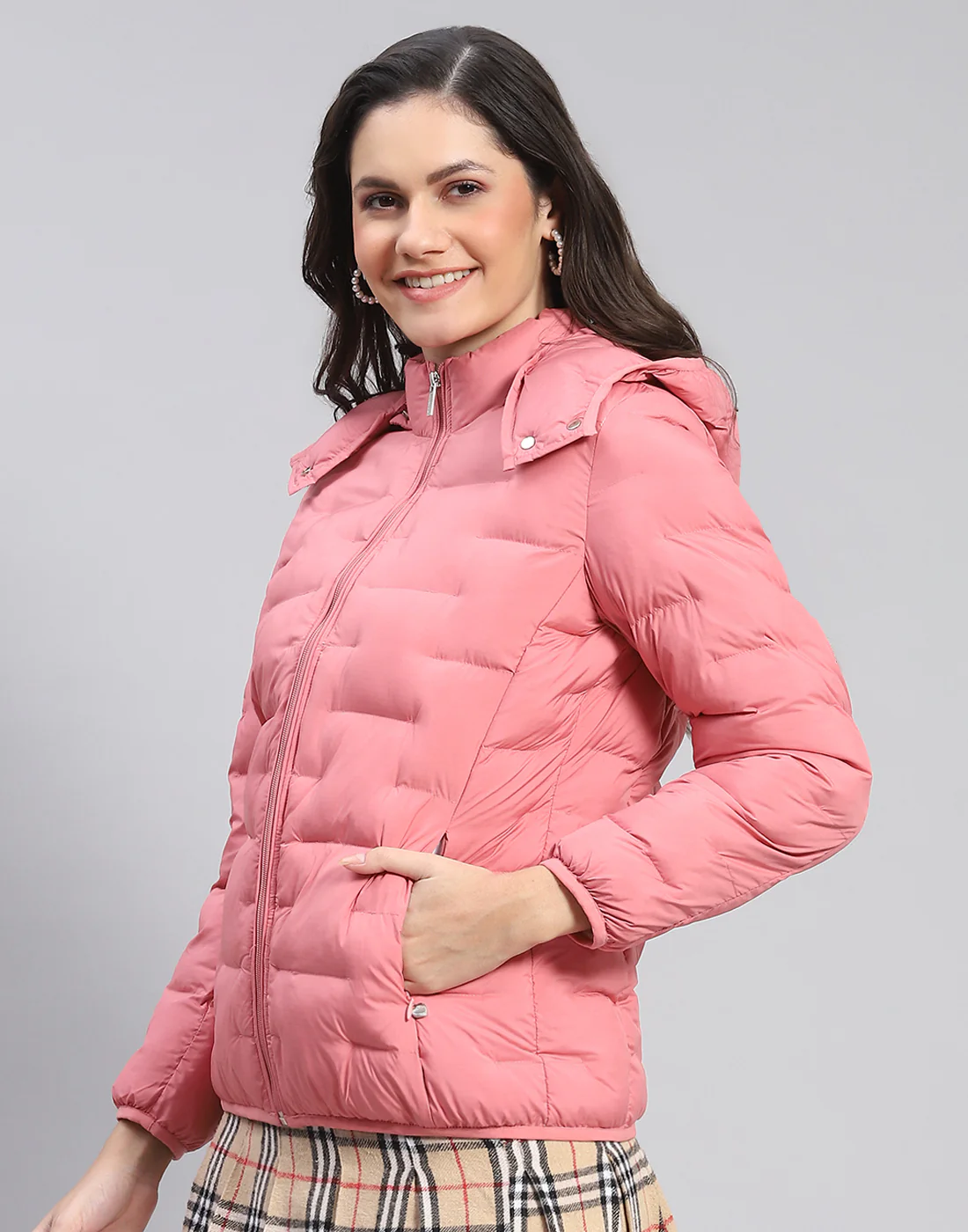 Women Pink Solid Hooded Full Sleeve Jacket - Image 3
