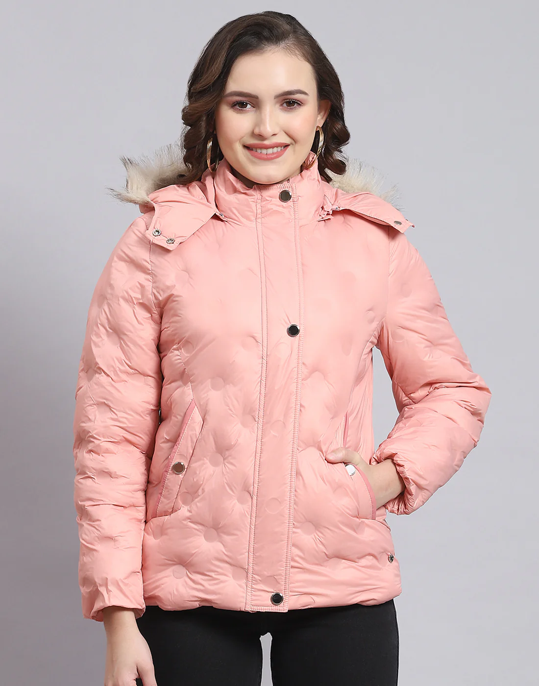 Women Pink Solid Hooded Full Sleeve Jacket - Image 3