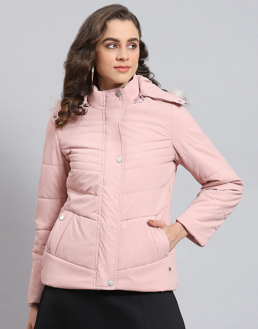 Women Pink Solid Hooded Full Sleeve Jacket - Image 2