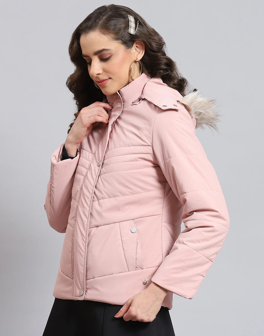 Women Pink Solid Hooded Full Sleeve Jacket - Image 3