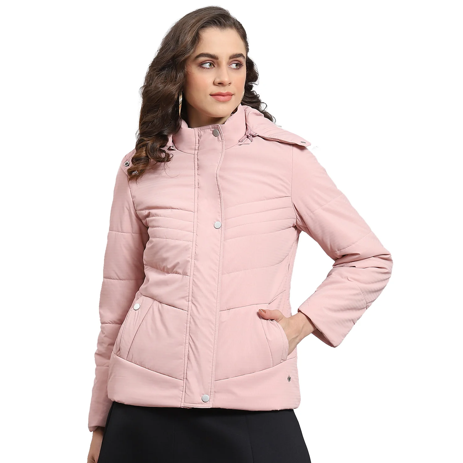 Women Pink Solid Hooded Full Sleeve Jacket - Image 5