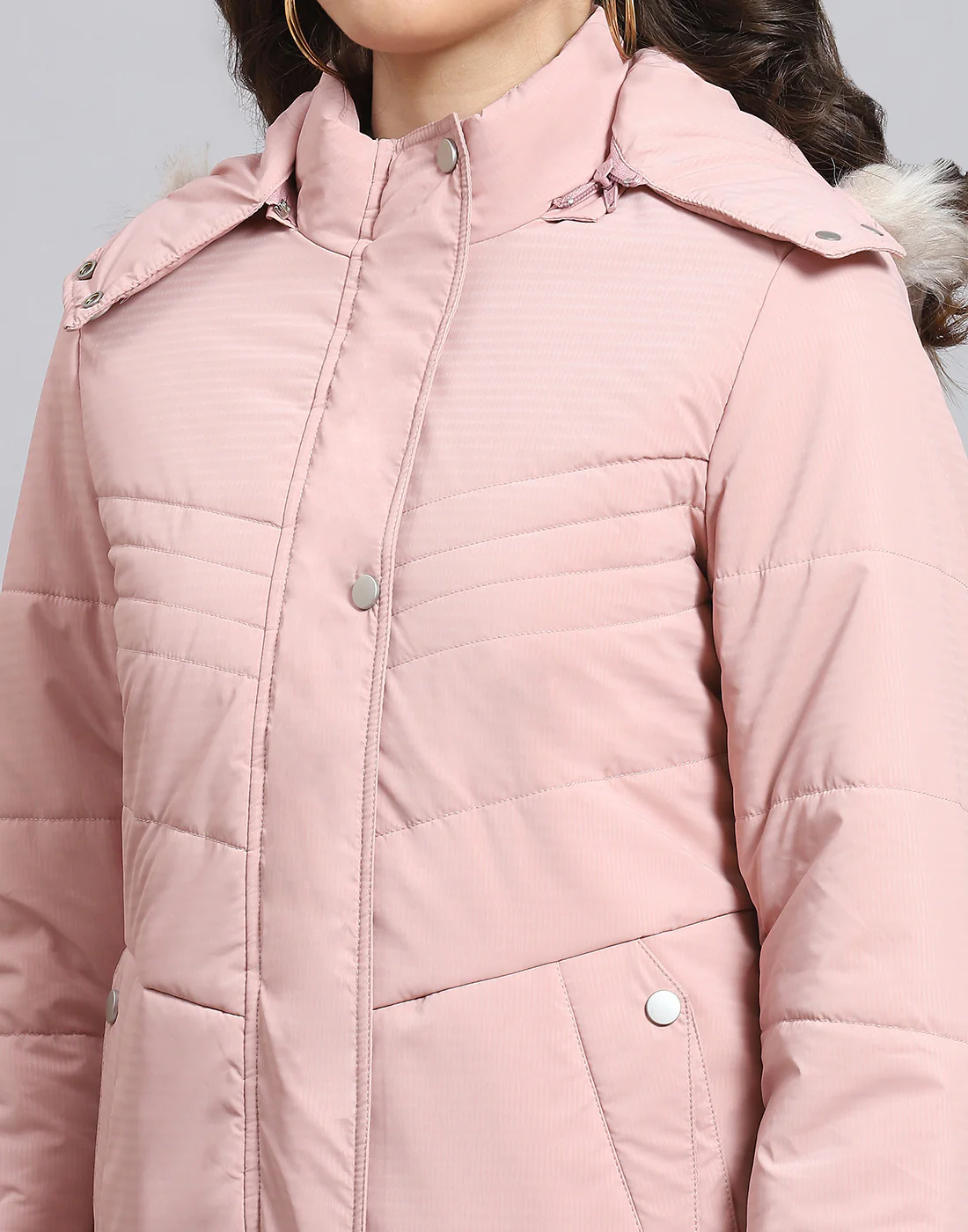 Women Pink Solid Hooded Full Sleeve Jacket - Image 7