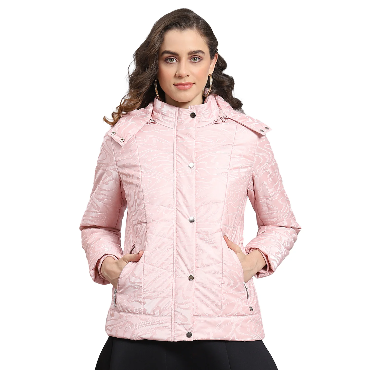Women Pink Solid Hooded Full Sleeve Jacket - Image 5