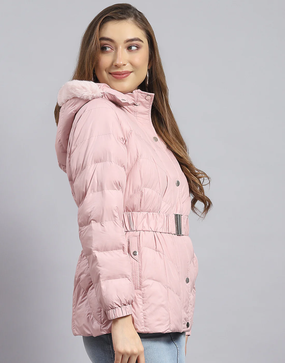 Women Pink Solid Hooded Full Sleeve Jacket - Image 4