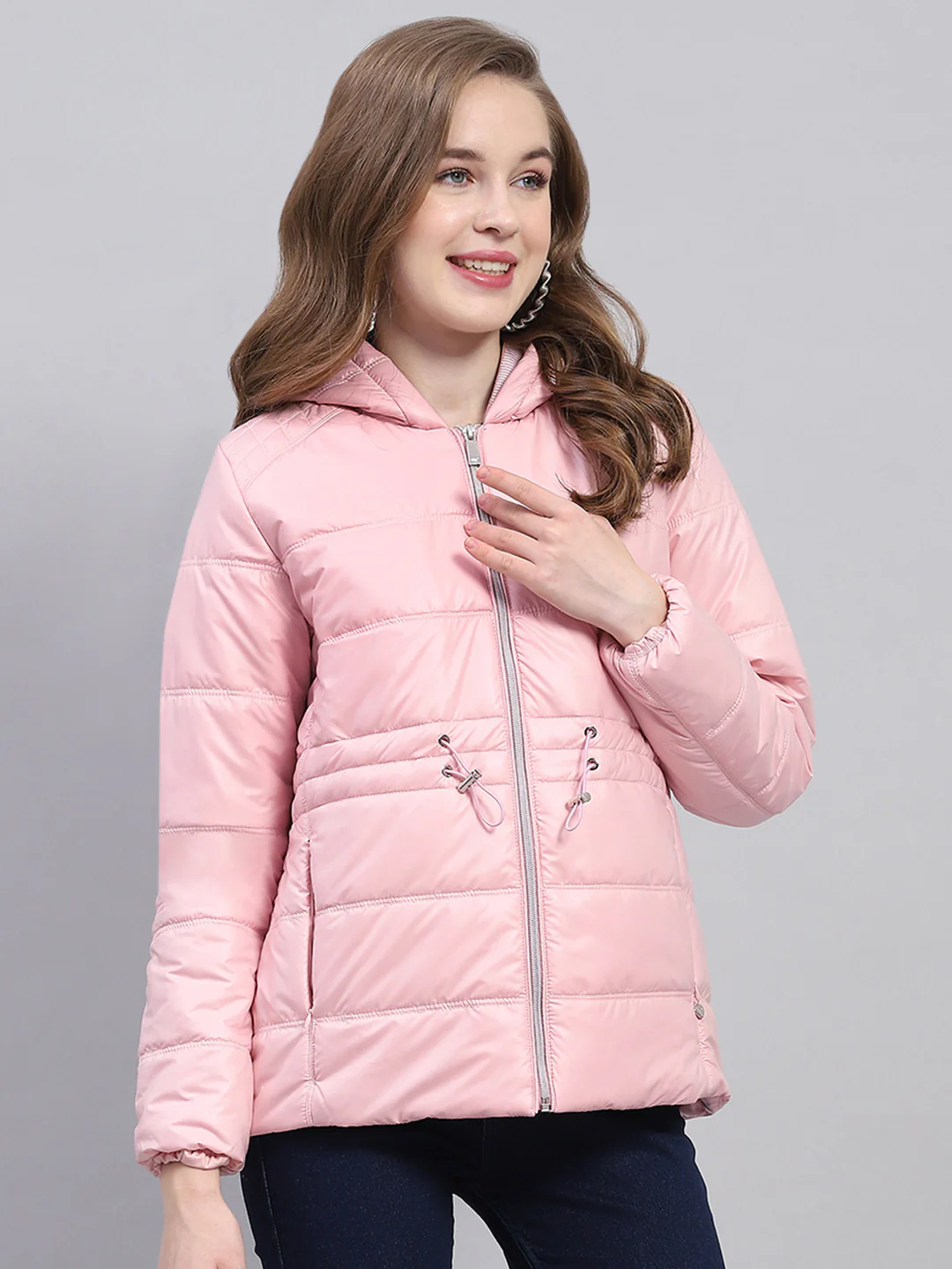 Women Pink Solid Hooded Full Sleeve Jacket - Image 4