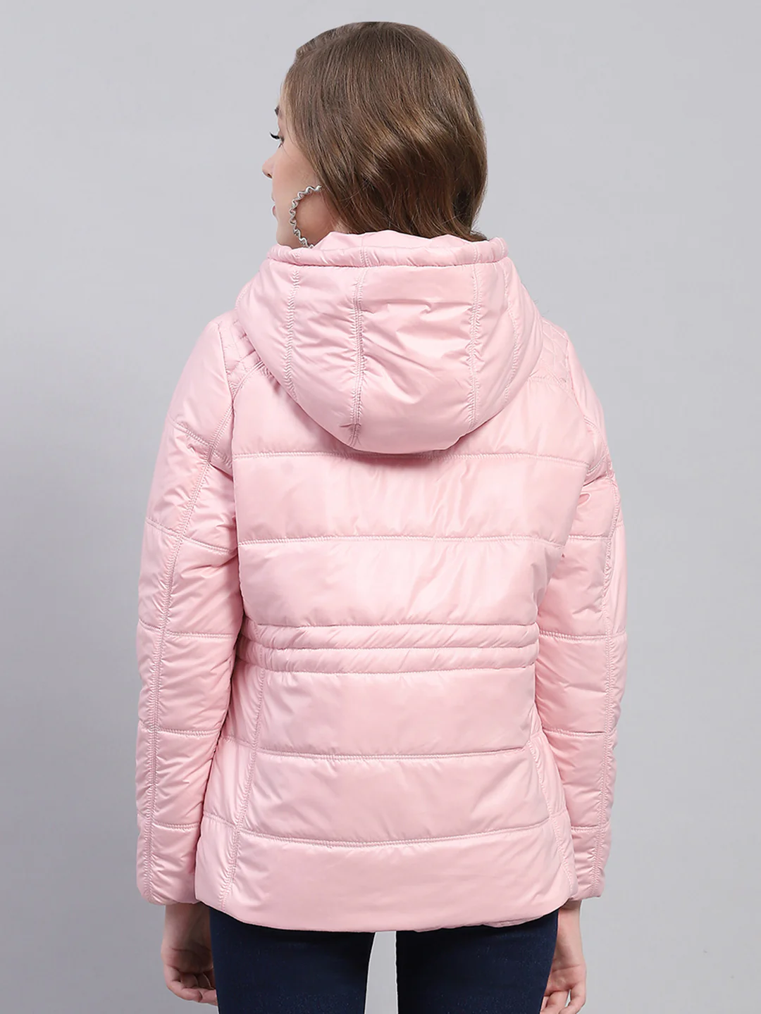 Women Pink Solid Hooded Full Sleeve Jacket - Image 5