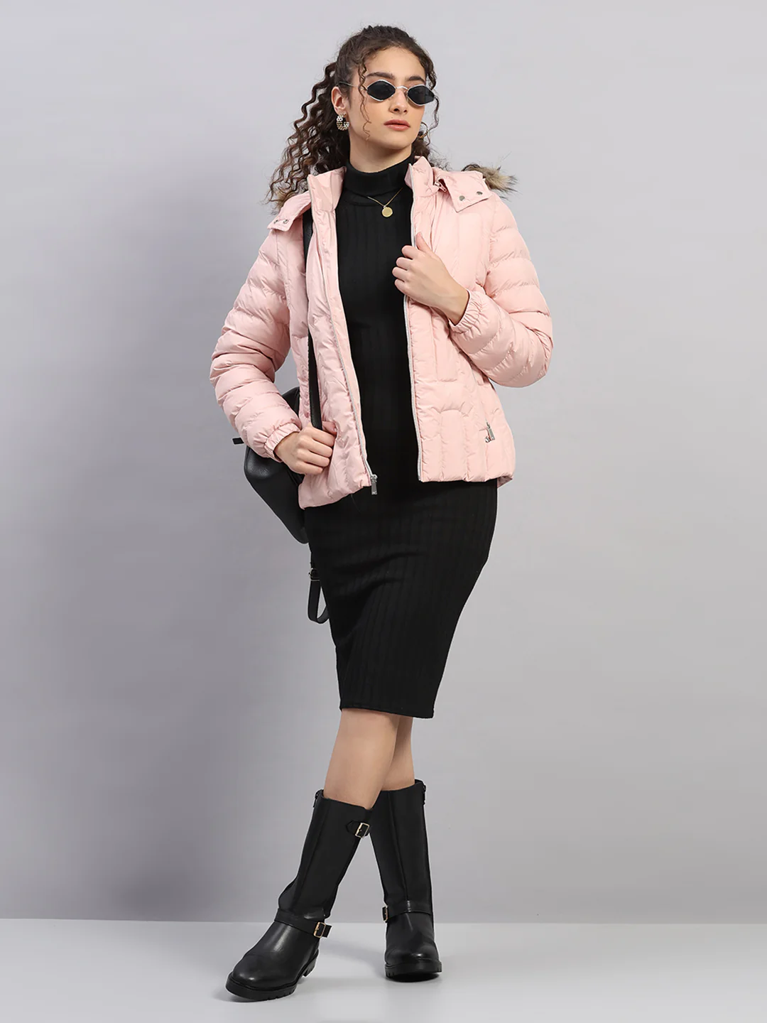 Women Pink Solid Hooded Full Sleeve Jacket - Image 2