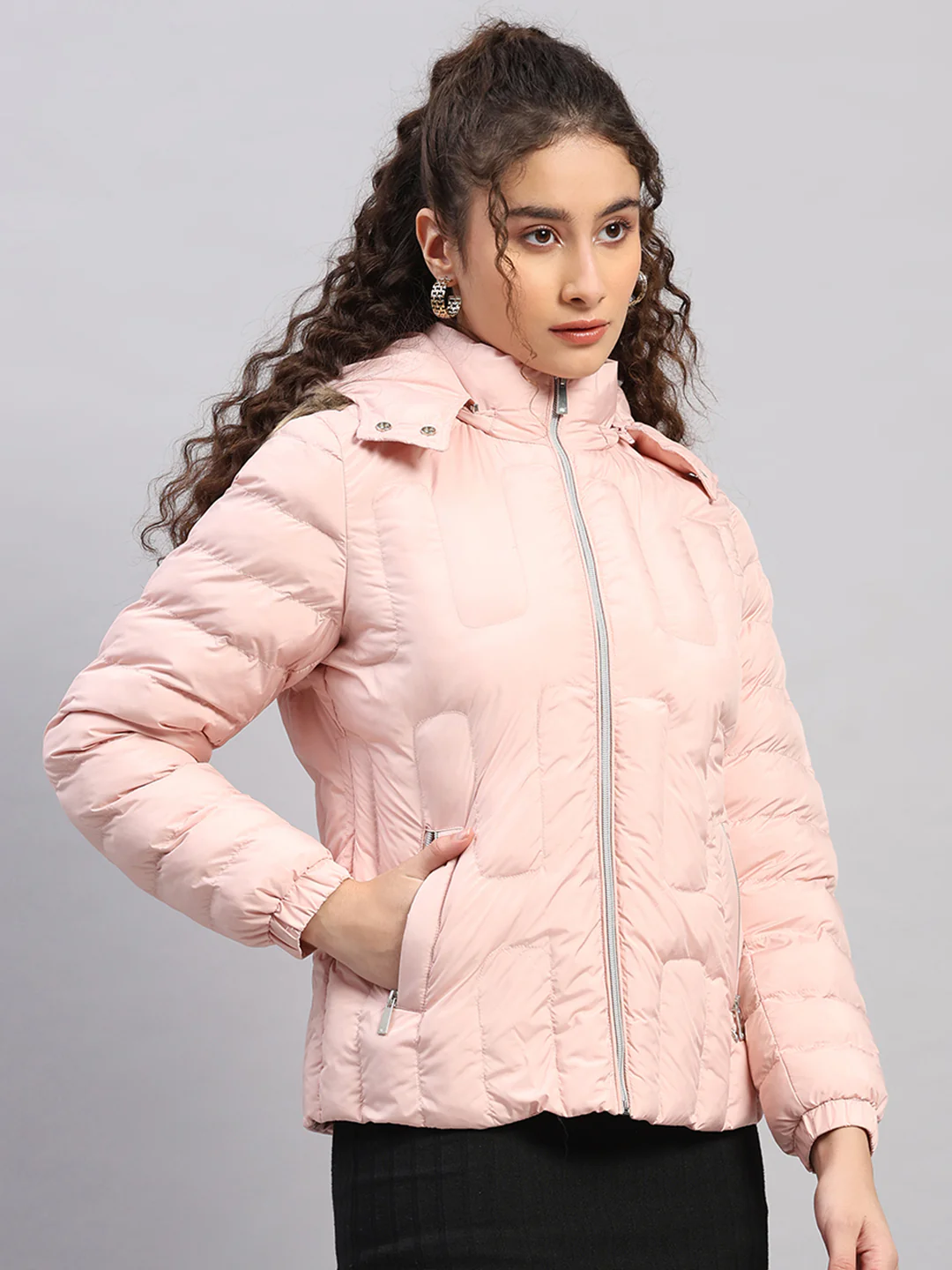 Women Pink Solid Hooded Full Sleeve Jacket - Image 4