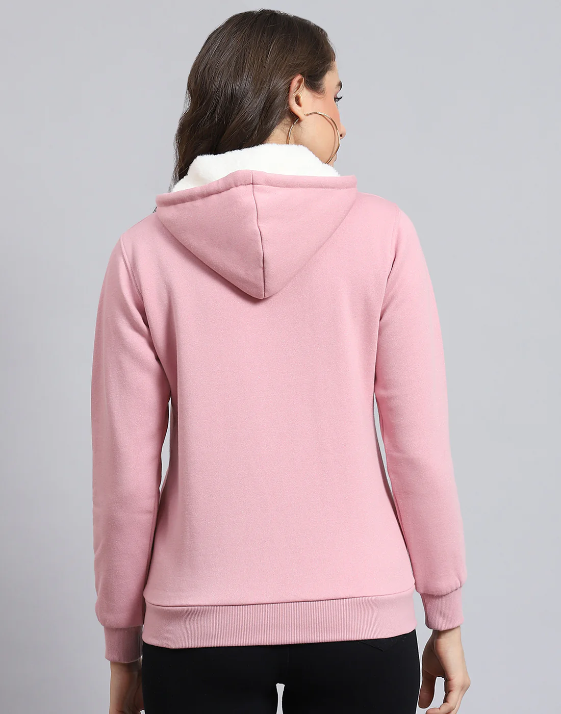 Women Pink Solid Hooded Full Sleeve Sweatshirt - Image 5