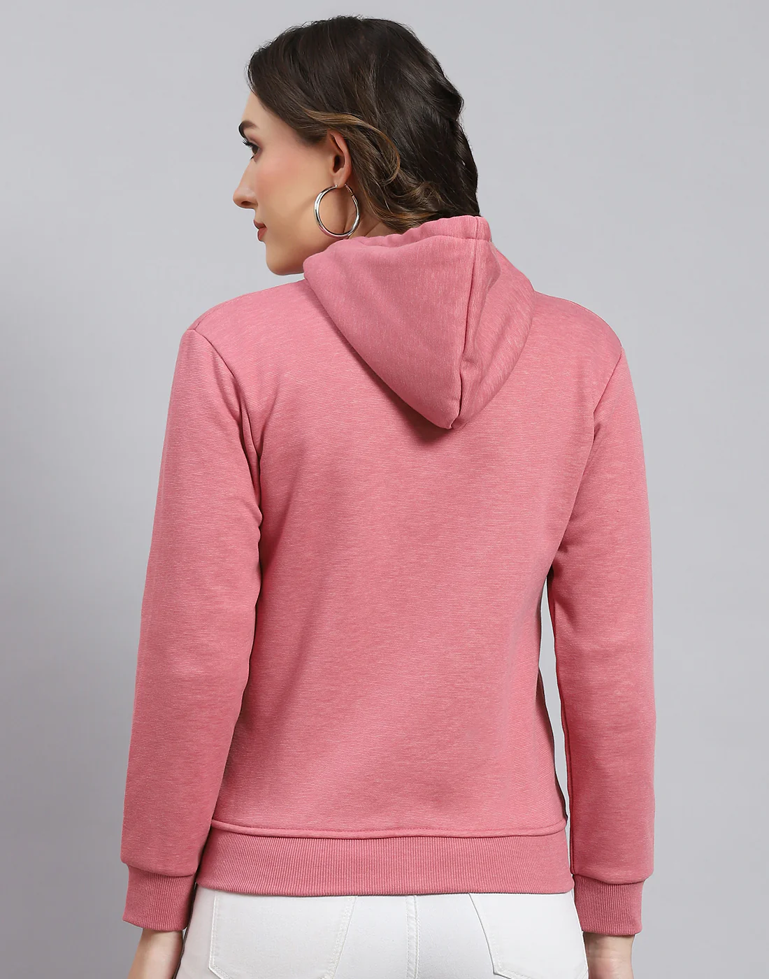 Women Pink Solid Hooded Full Sleeve Sweatshirt - Image 6