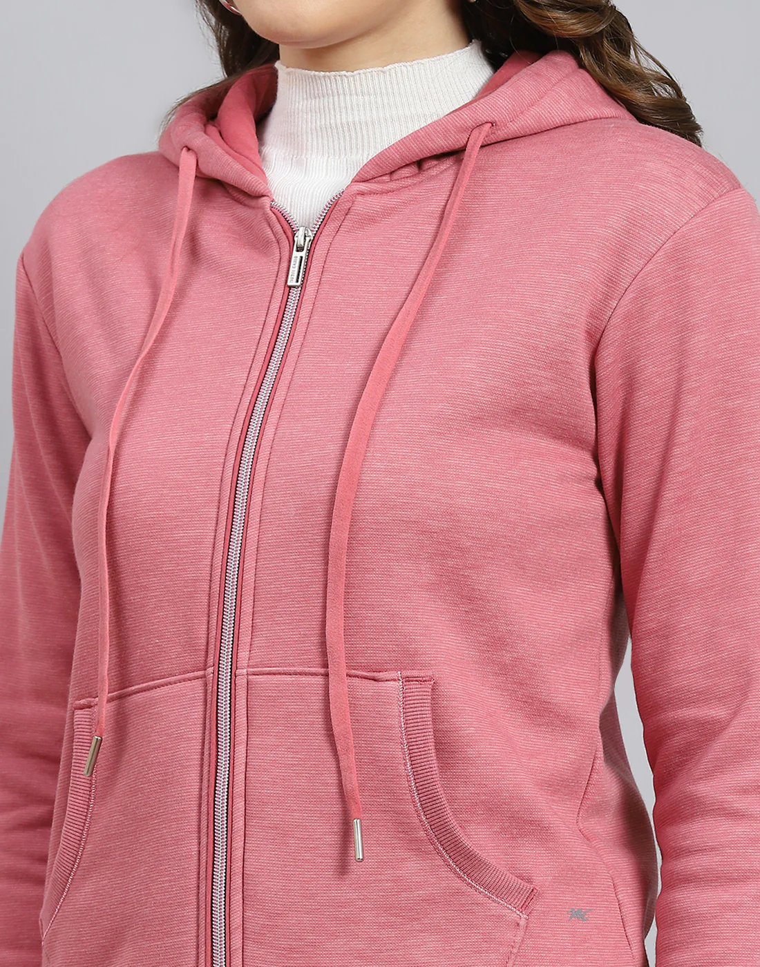 Women Pink Solid Hooded Full Sleeve Sweatshirt - Image 7