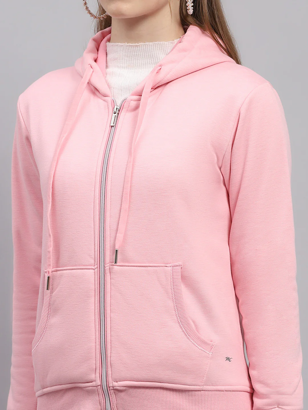 Women Pink Solid Hooded Full Sleeve Sweatshirt - Image 6