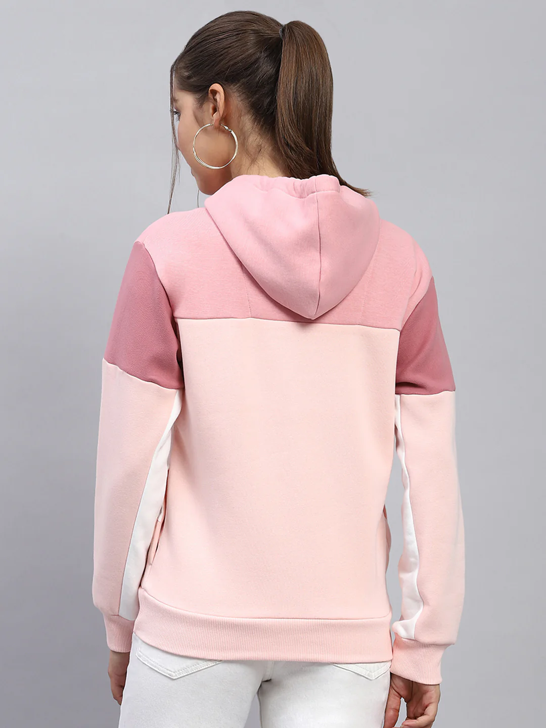 Women Pink Solid Hooded Full Sleeve Sweatshirt - Image 4