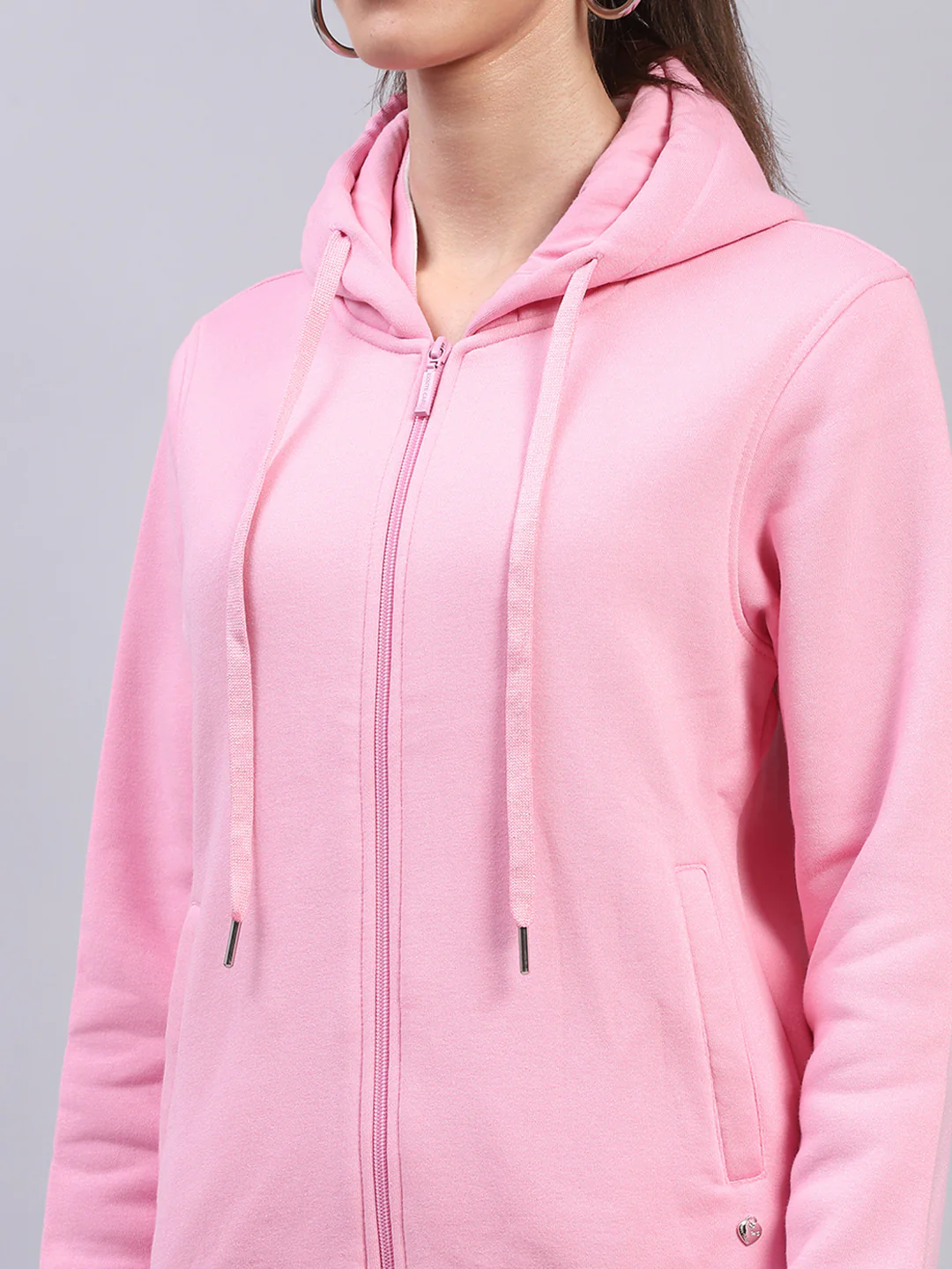 Women Pink Solid Hooded Full Sleeve Sweatshirt - Image 6
