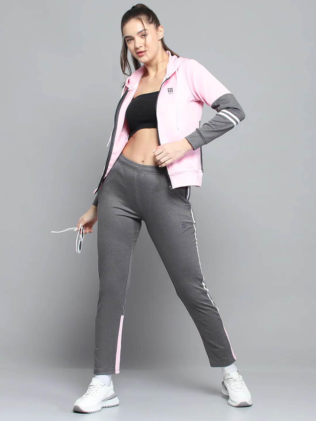 Rock.it Women Pink Solid Hooded Full Sleeve Tracksuit - Image 2