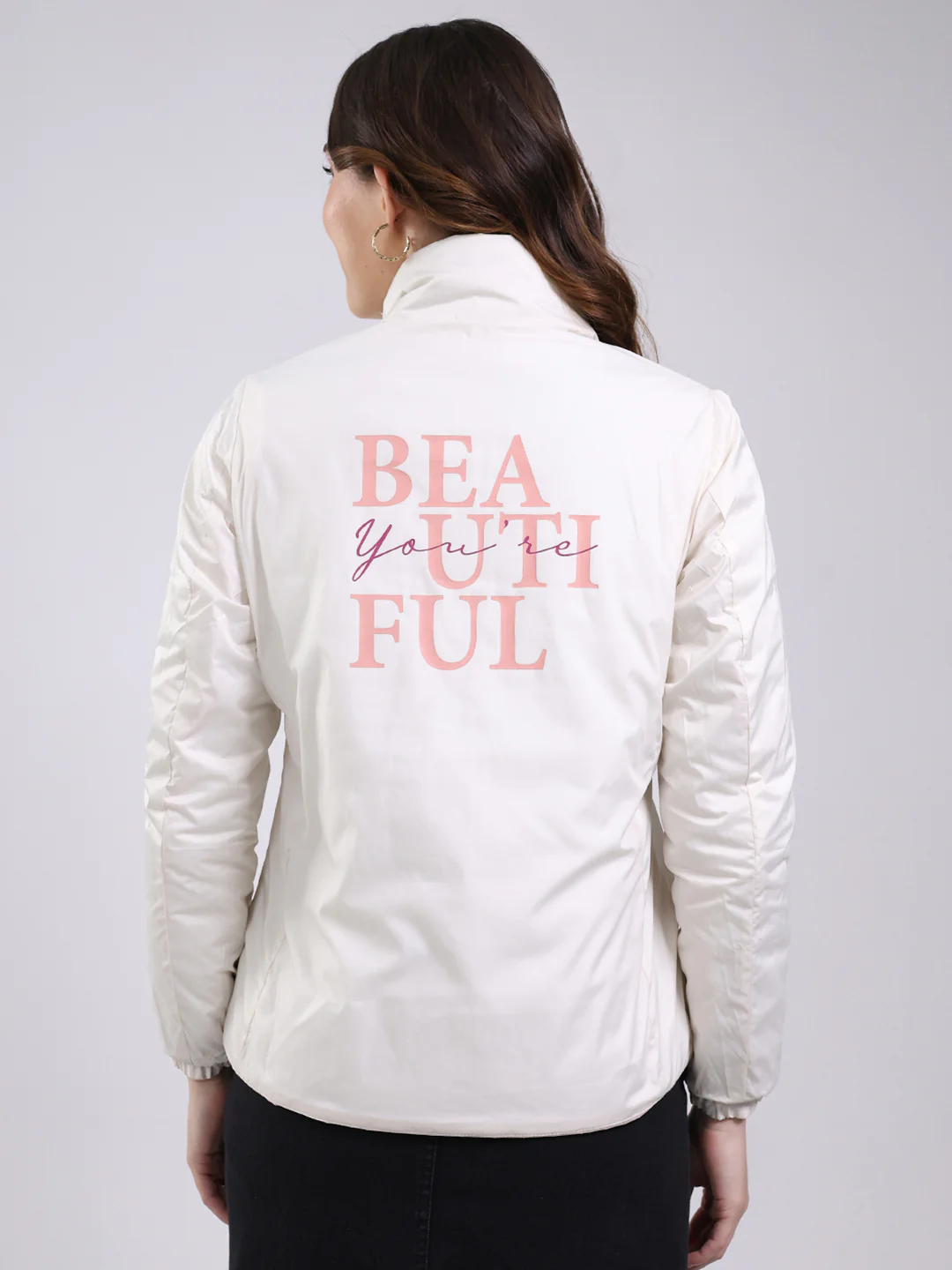 Women Pink Solid Mock Neck Full Sleeve Jacket - Image 8