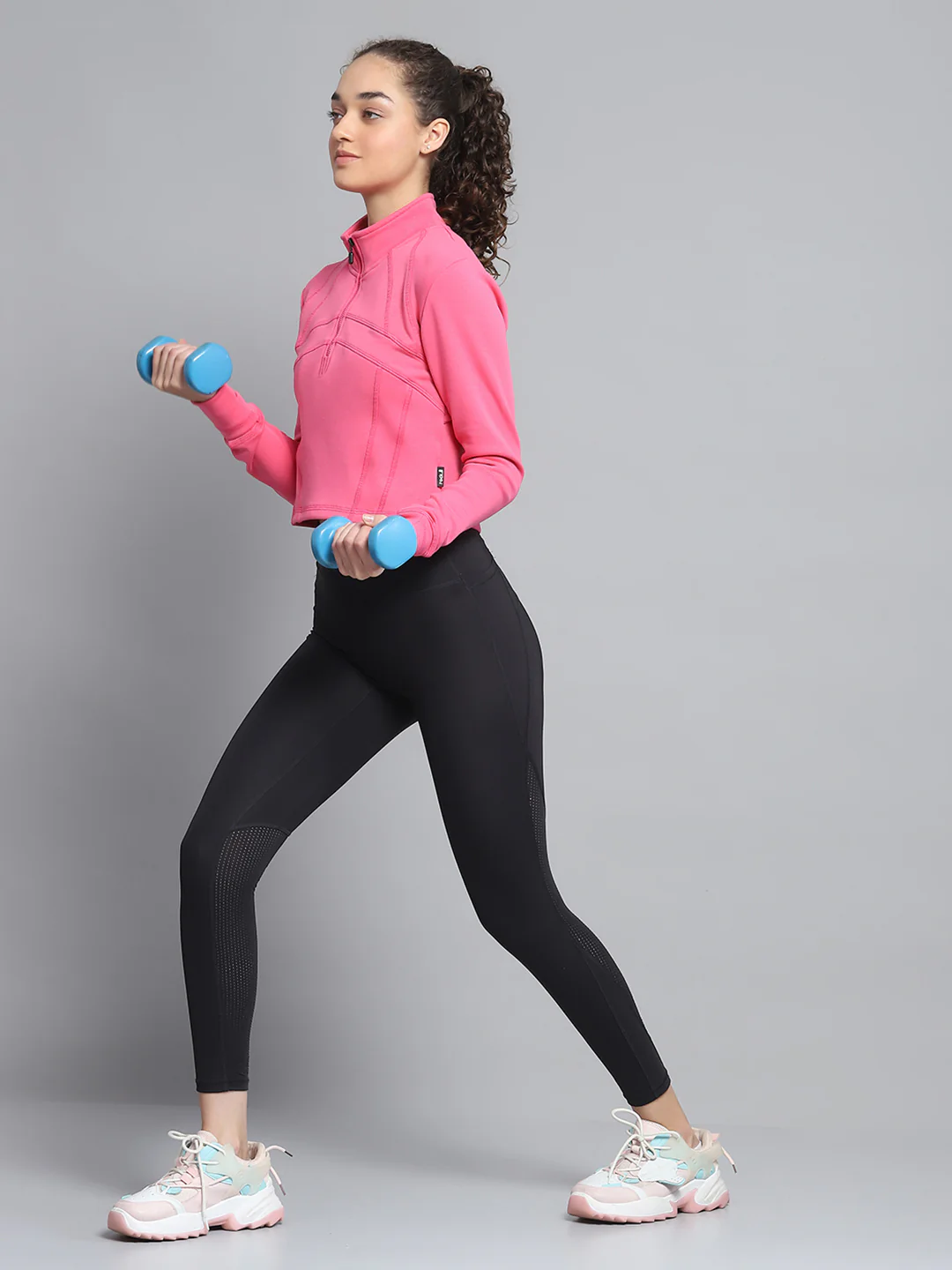 Rock.it Women Pink Solid Mock Neck Full Sleeve Sweatshirt - Image 2