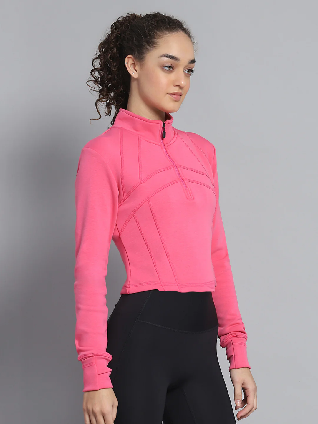 Rock.it Women Pink Solid Mock Neck Full Sleeve Sweatshirt - Image 4