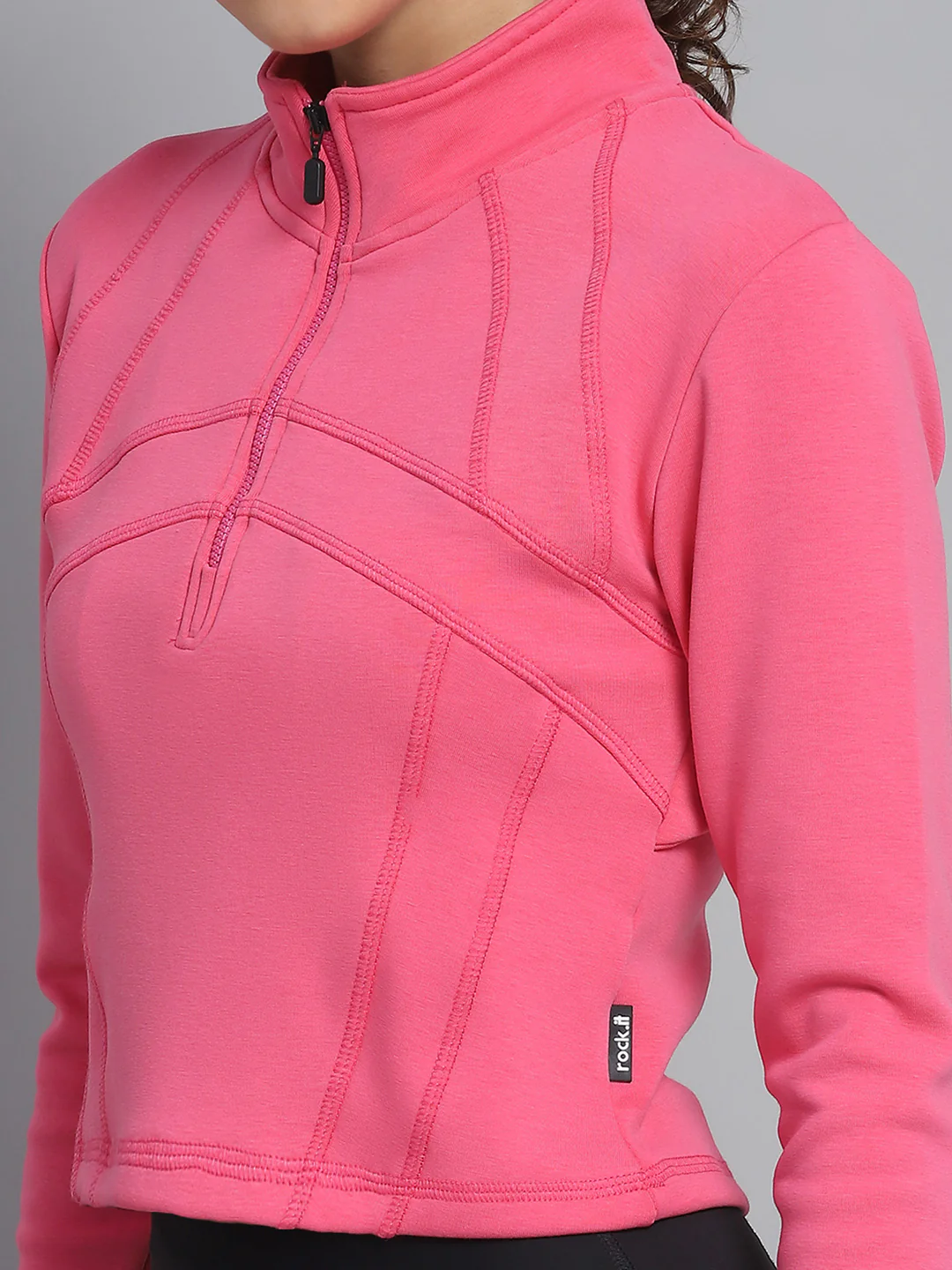 Rock.it Women Pink Solid Mock Neck Full Sleeve Sweatshirt - Image 7