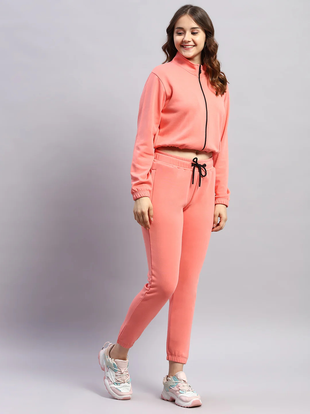 Rock.it Women Pink Solid Mock Neck Full Sleeve Tracksuit - Image 4