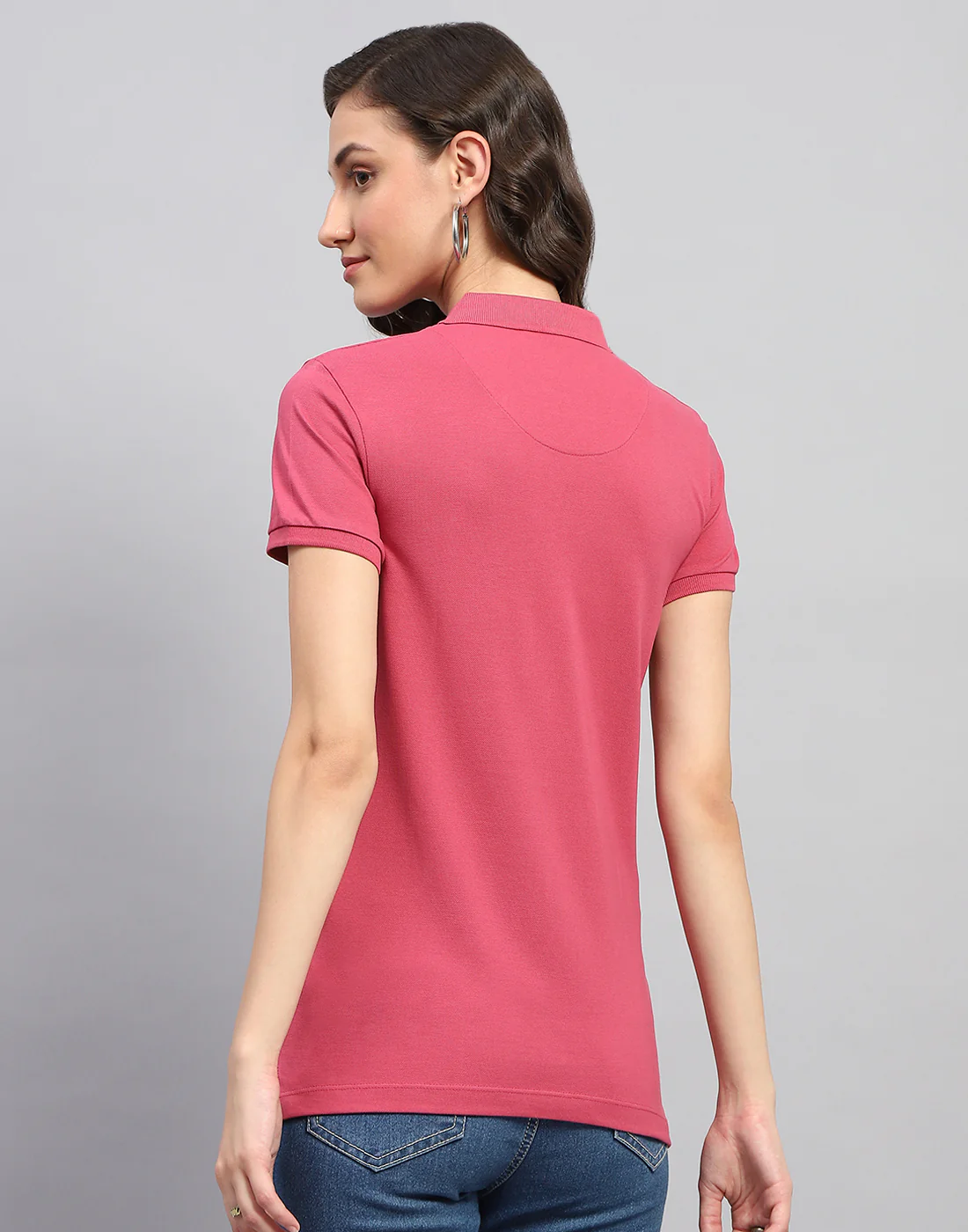 Women Pink Solid Polo Collar Half Sleeve T Shirt - Image 5