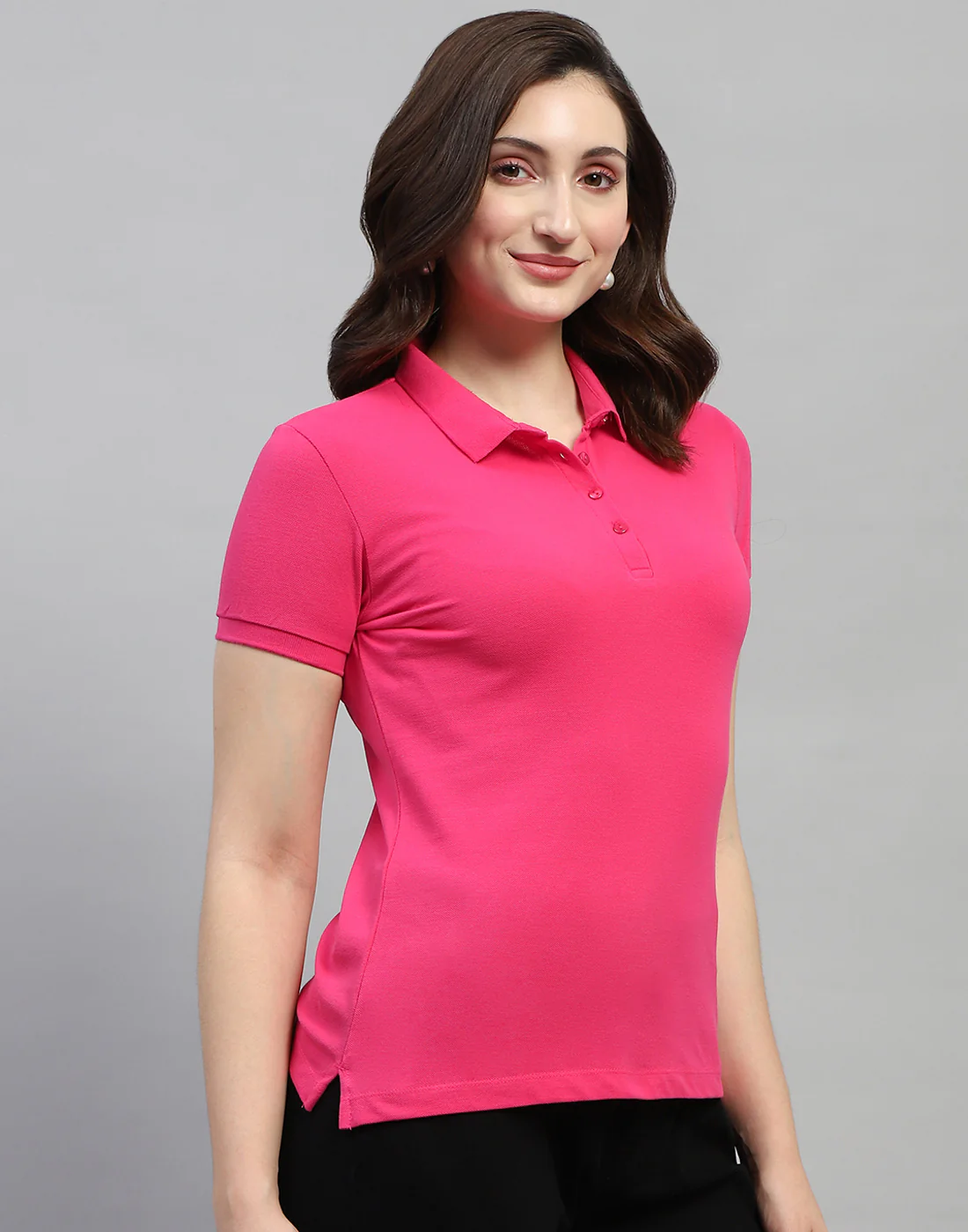 Women Pink Solid Polo Collar Half Sleeve T Shirt - Image 4