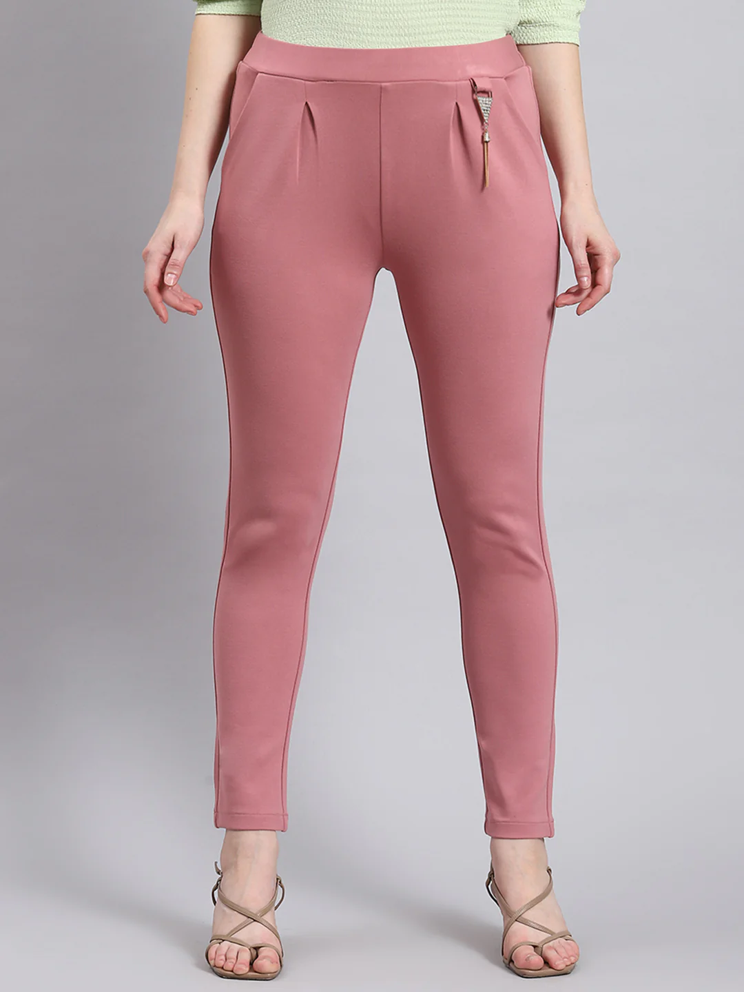 Women Pink Solid Regular Fit Jegging - Image 5