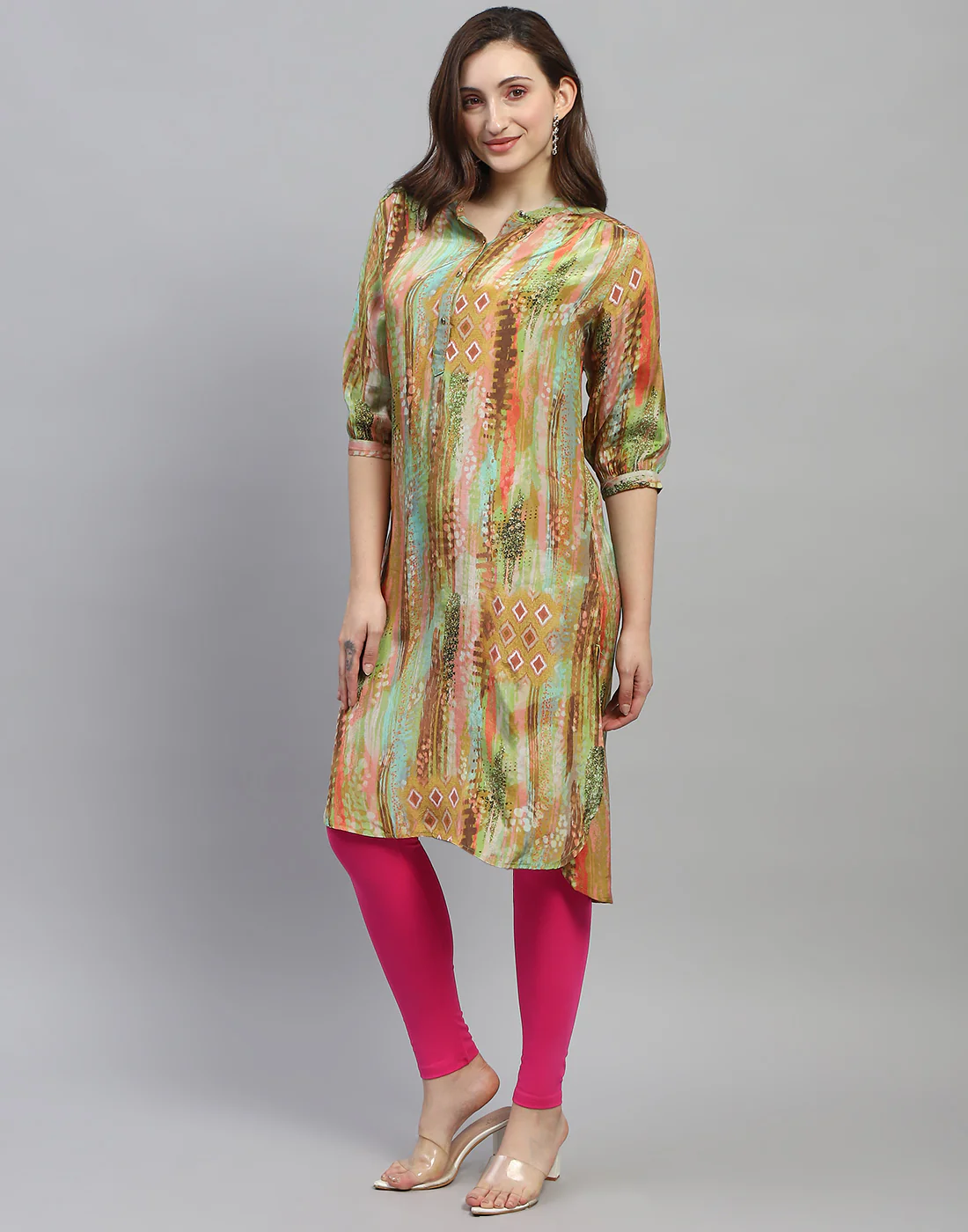 Women Pink Solid Regular Fit Legging - Image 3