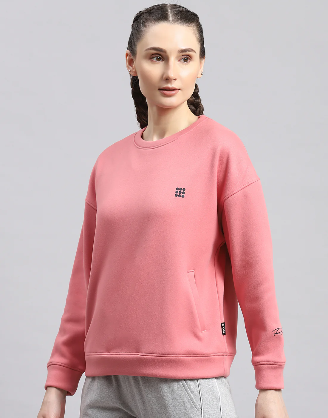 Rock.it Women Pink Solid Round Neck Full Sleeve Sweatshirt - Image 2