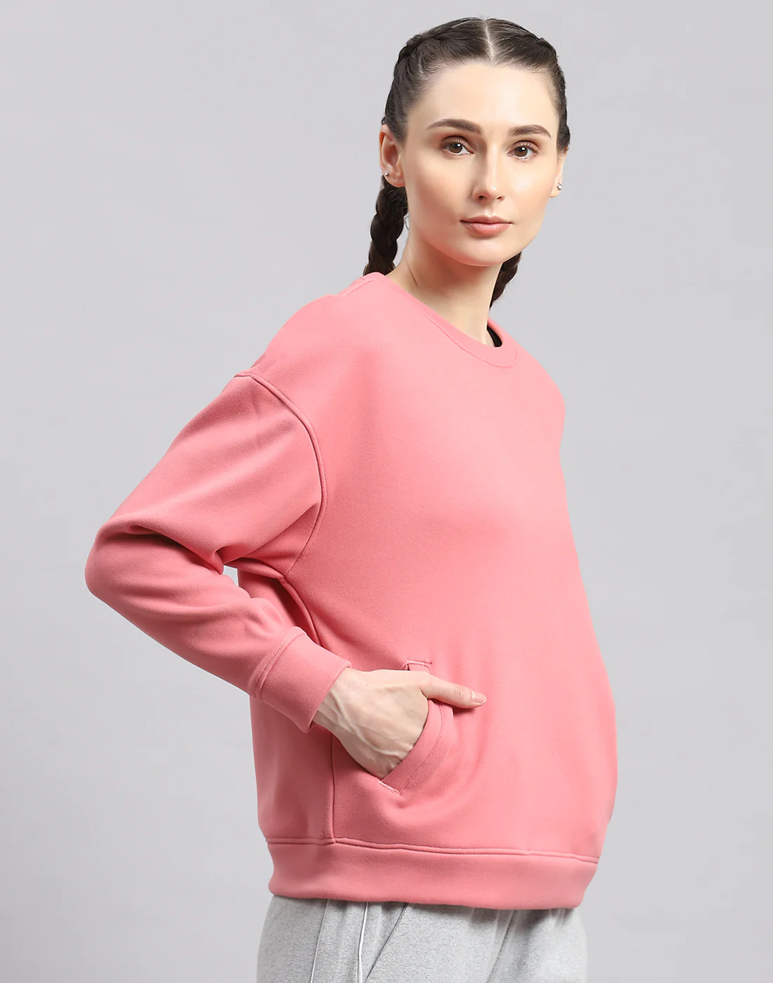 Rock.it Women Pink Solid Round Neck Full Sleeve Sweatshirt - Image 4