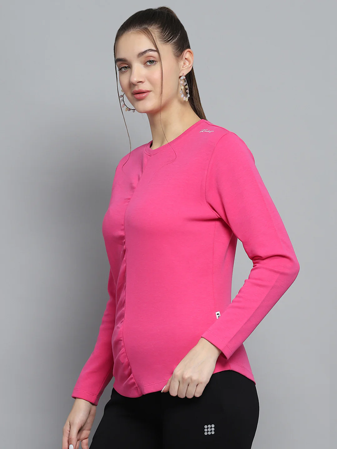 Rock.it Women Pink Solid Round Neck Full Sleeve Winter Tops - Image 3